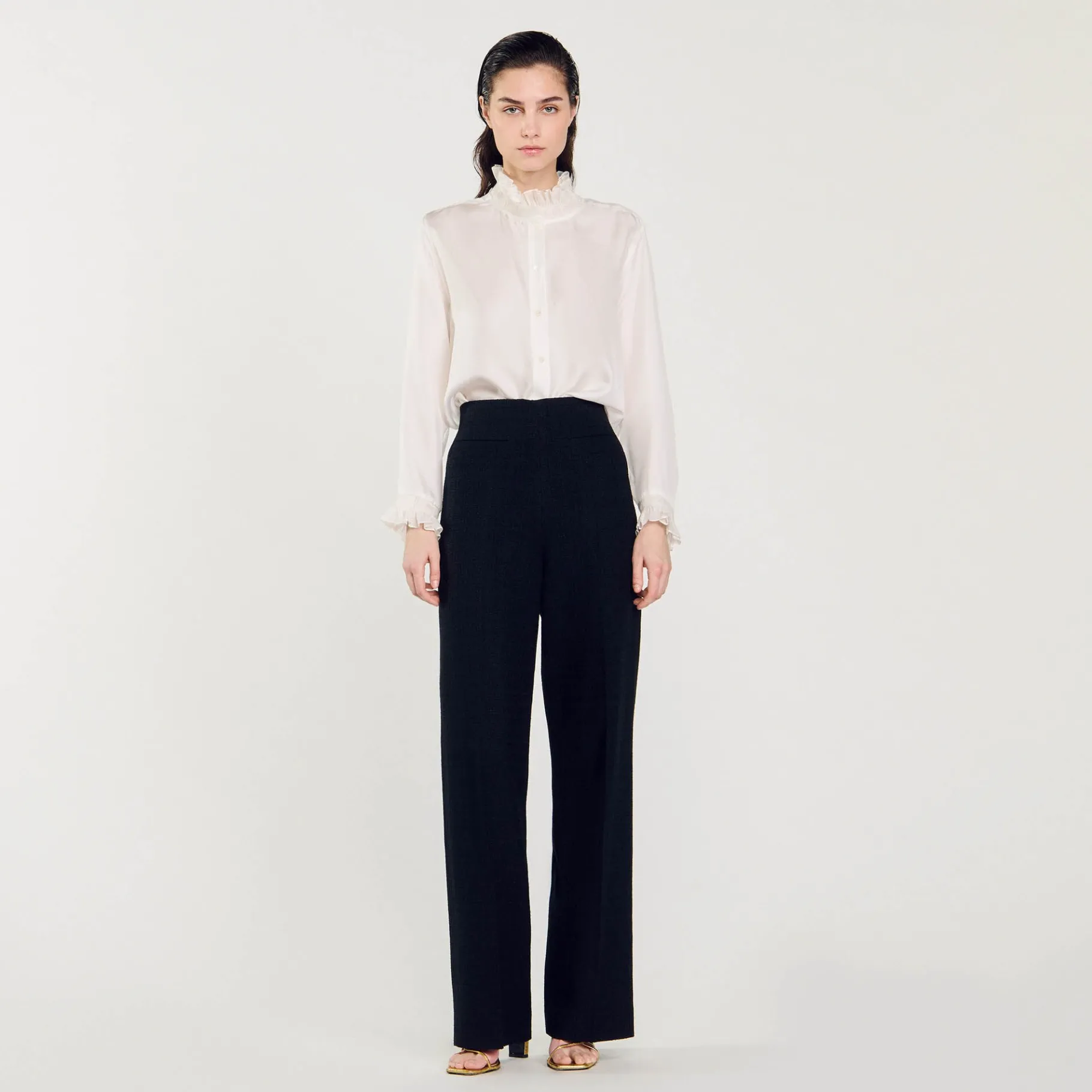 Discount SANDRO Pantalon En Tweed Noir