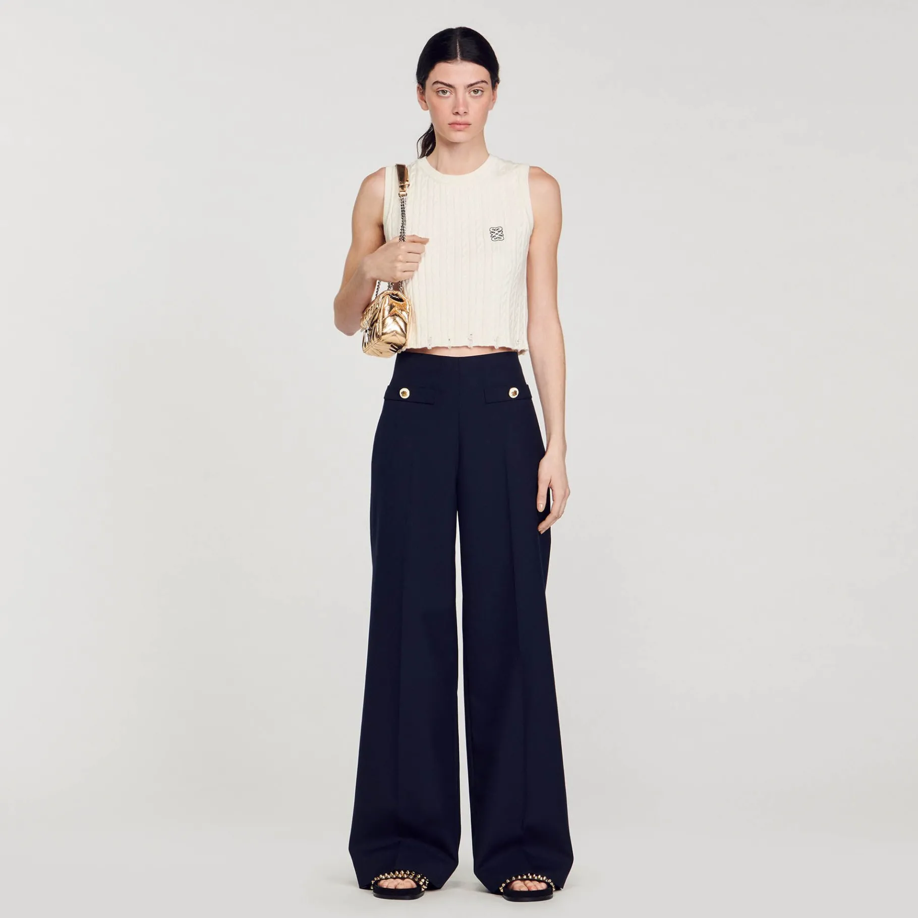 Outlet SANDRO Pantalon Large Bleu marine