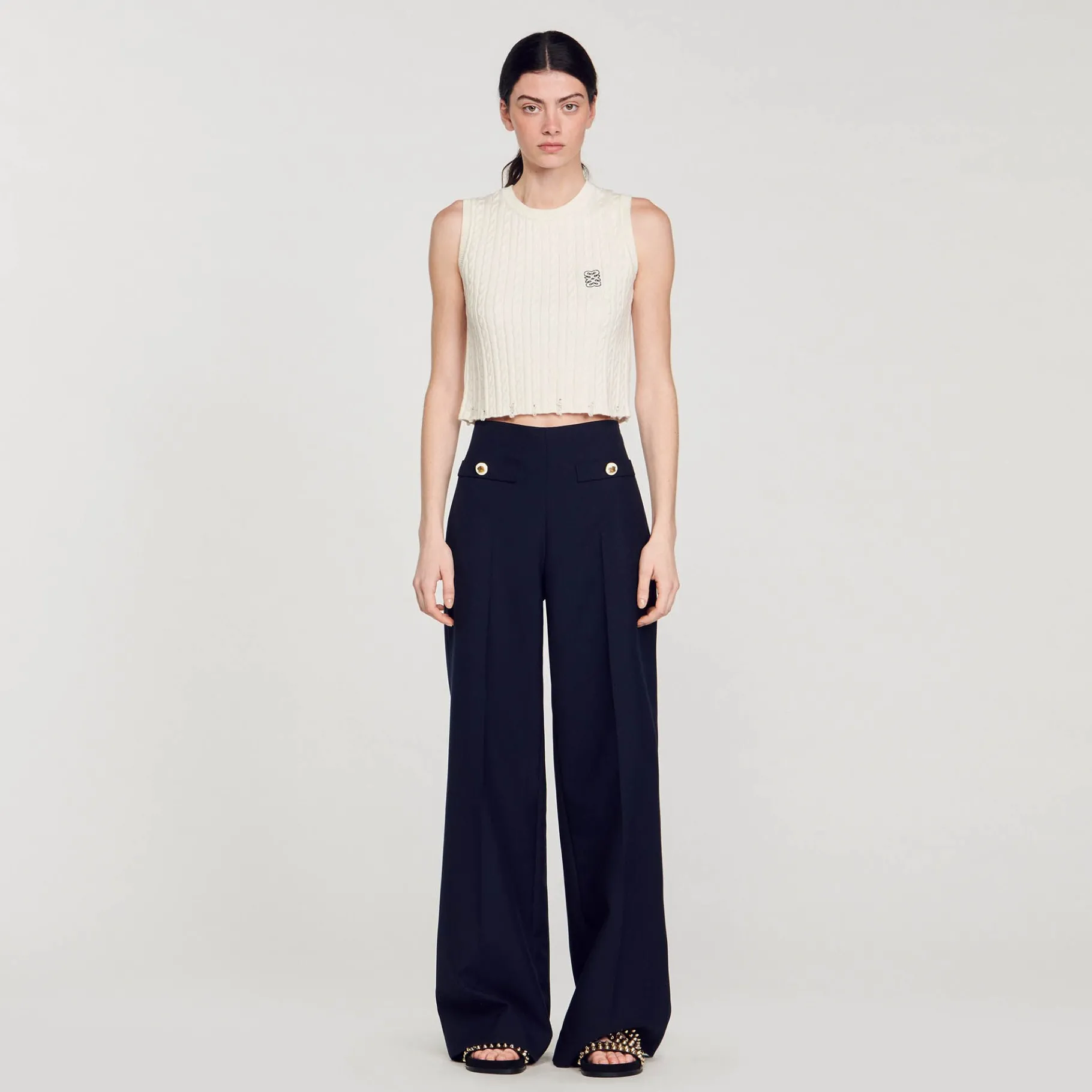 Outlet SANDRO Pantalon Large Bleu marine