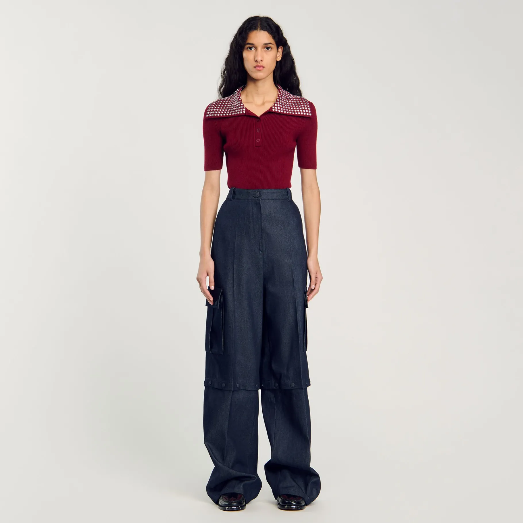 Sale SANDRO Pantalon Modulable En Jean Bleu brut