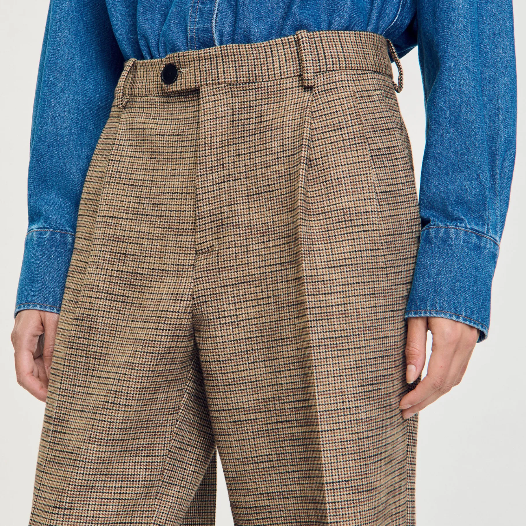 Hot SANDRO Pantalon Motif Pied De Poule Marron
