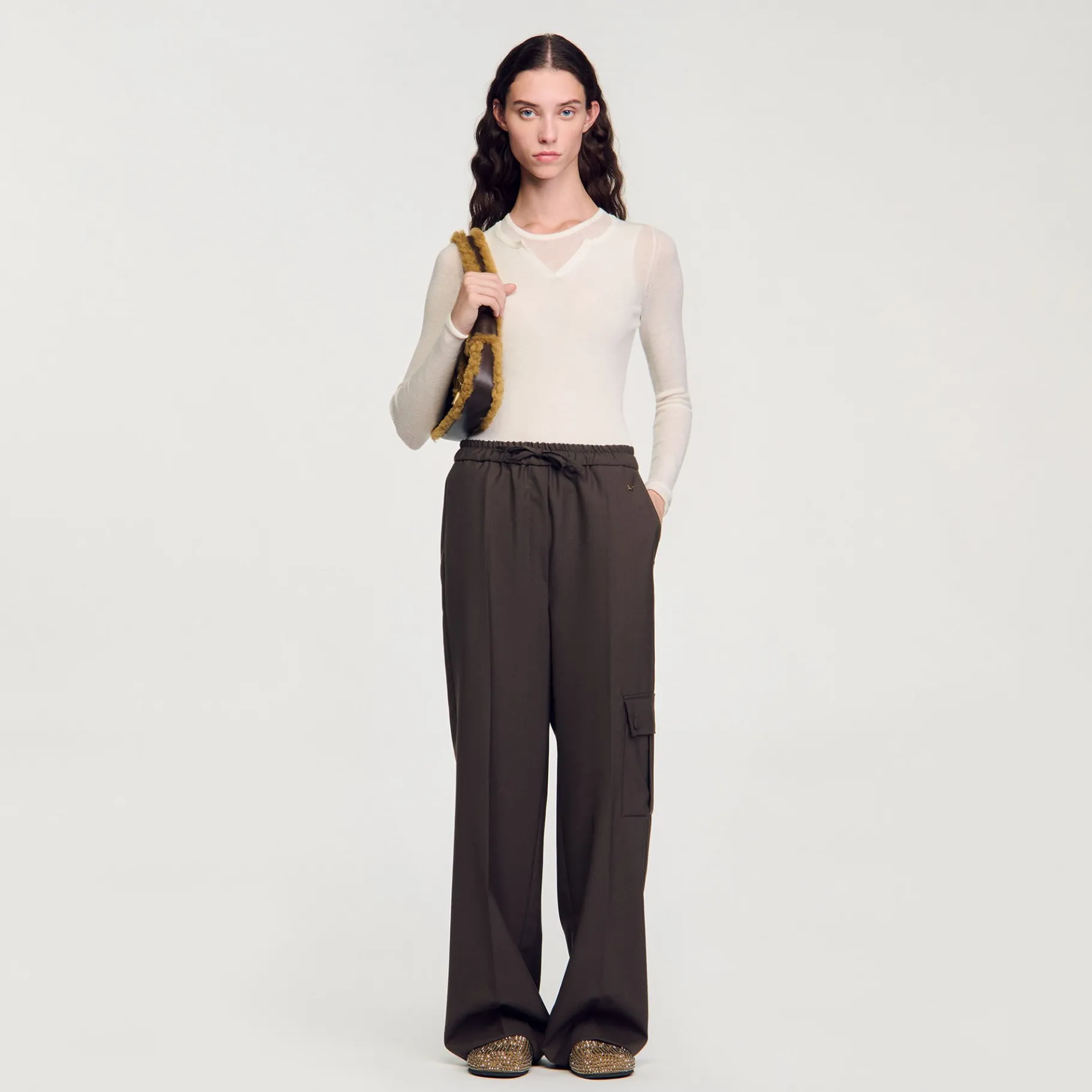 Online SANDRO Pantalon Taille élastiquée Café