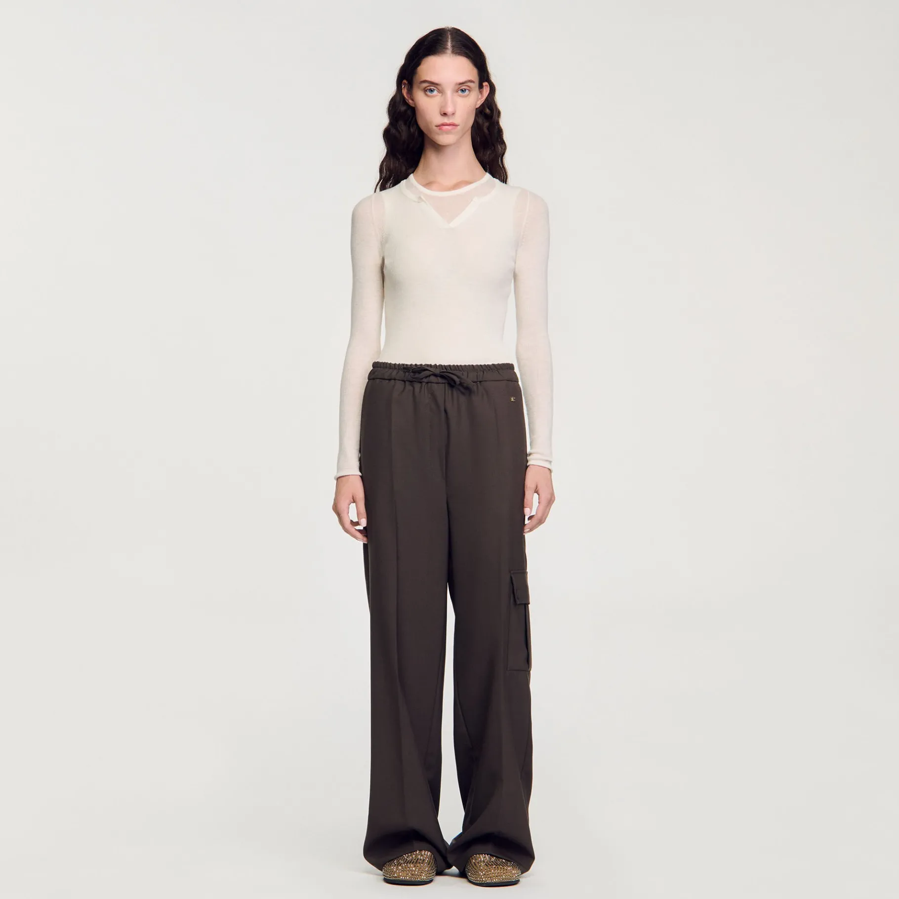Online SANDRO Pantalon Taille élastiquée Café