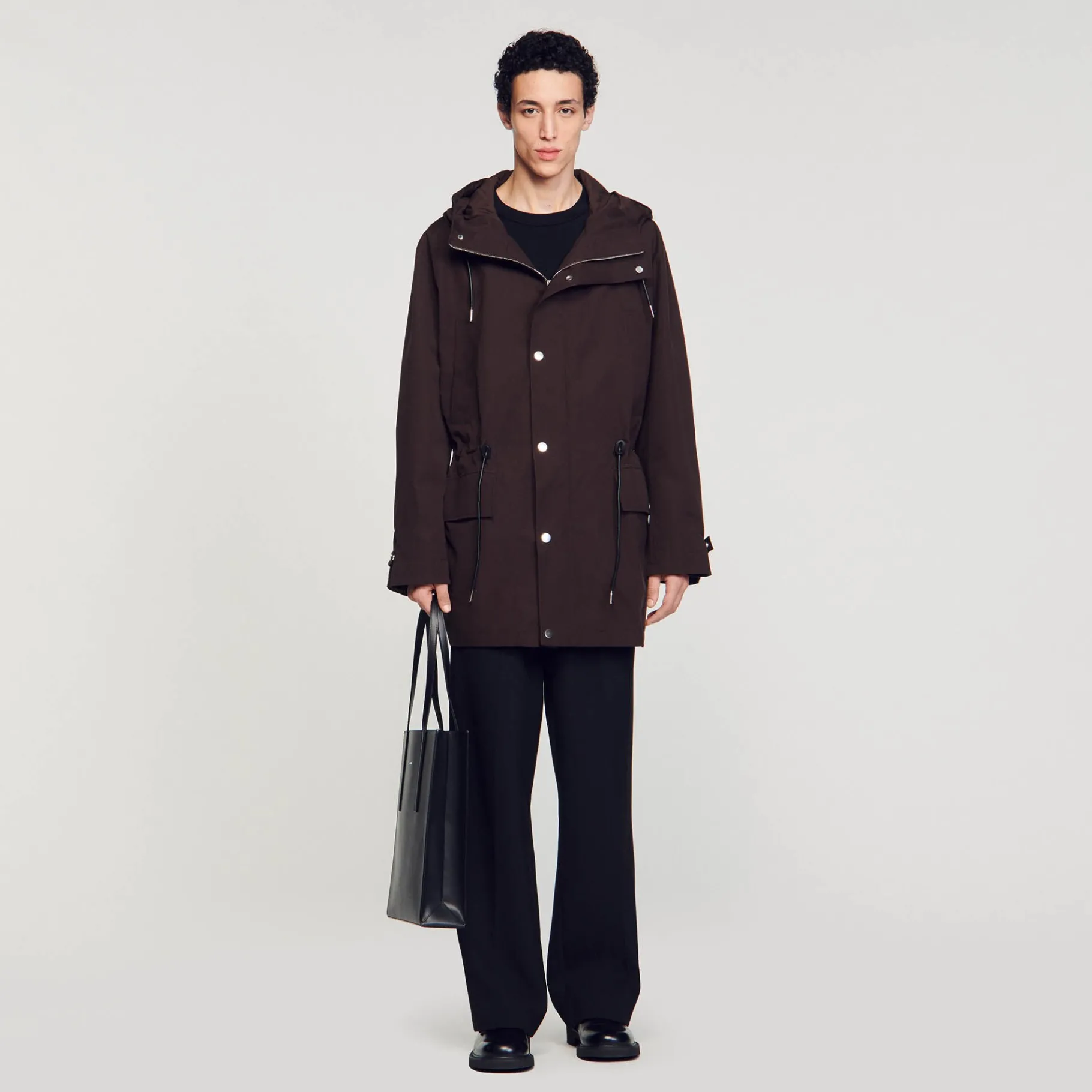 Outlet SANDRO Parka En Coton Marron Foncé