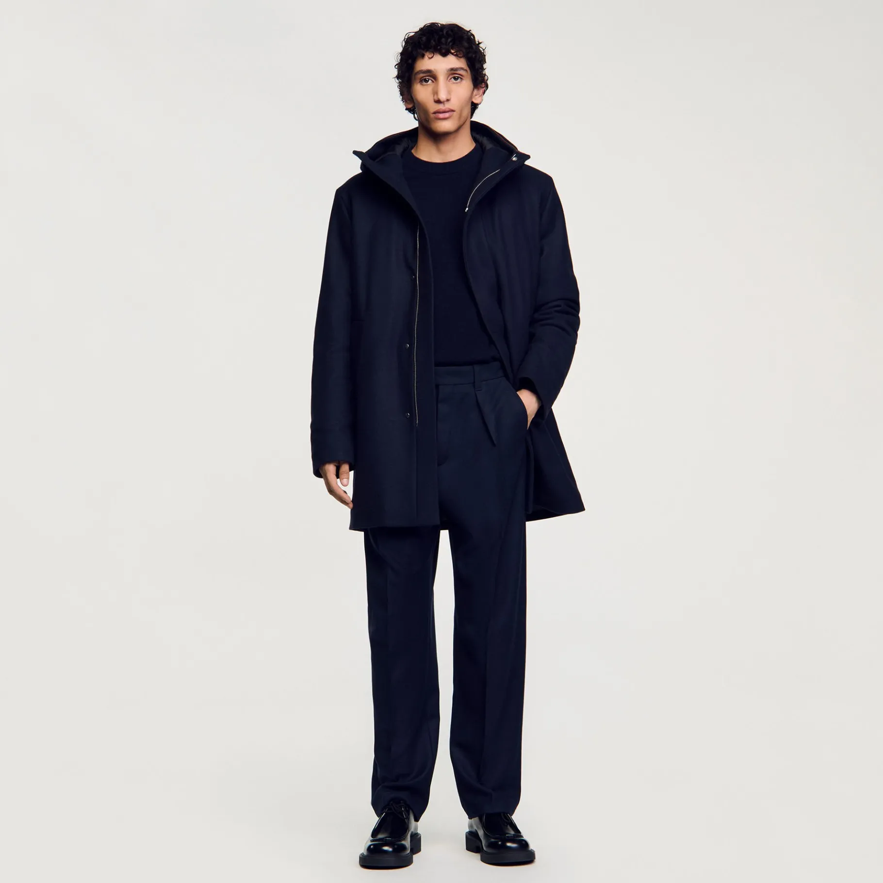 New SANDRO Parka En Laine à Capuche Marine