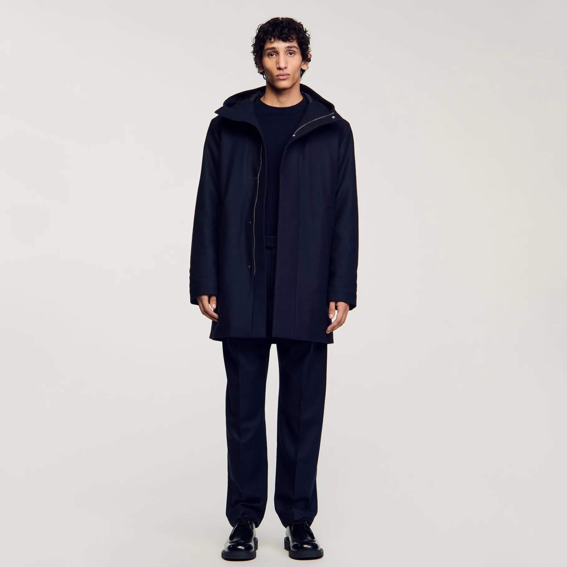 New SANDRO Parka En Laine à Capuche Marine