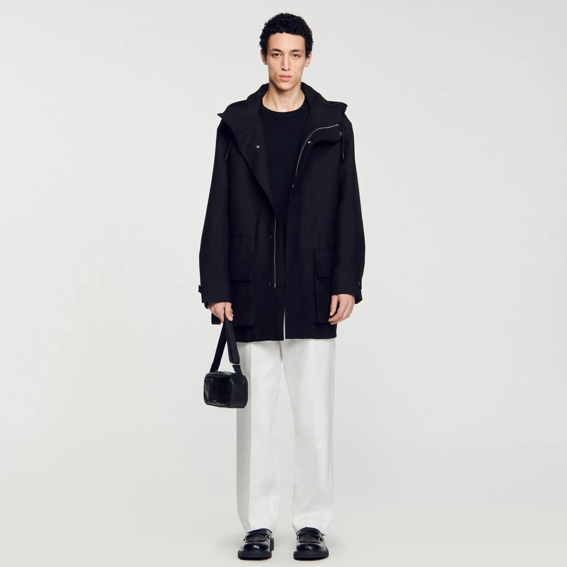 Clearance SANDRO Parka Oversize En Tissu Technique Noir