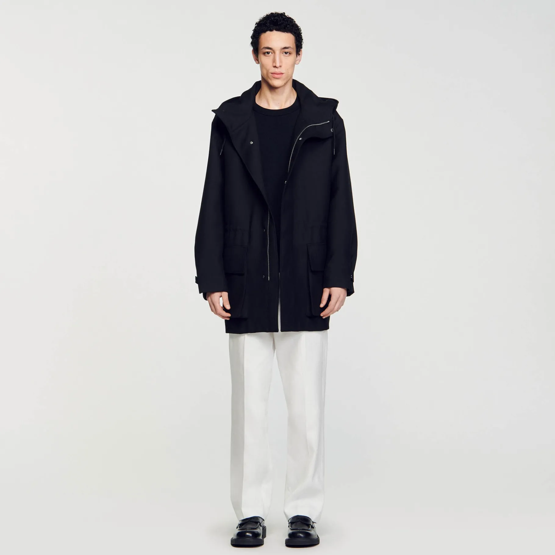 Clearance SANDRO Parka Oversize En Tissu Technique Noir