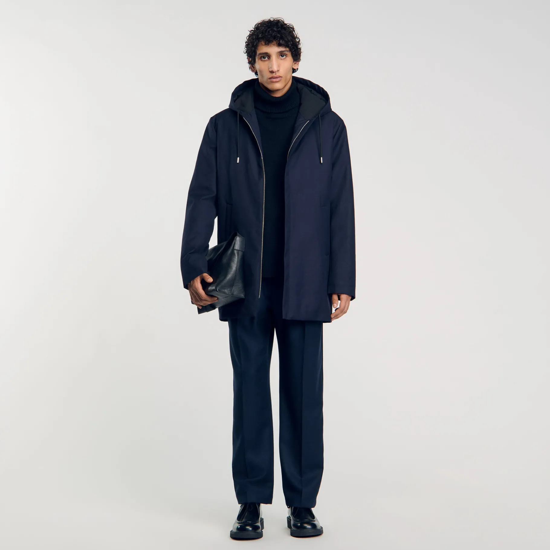 New SANDRO Parka Zippée à Capuche Marine