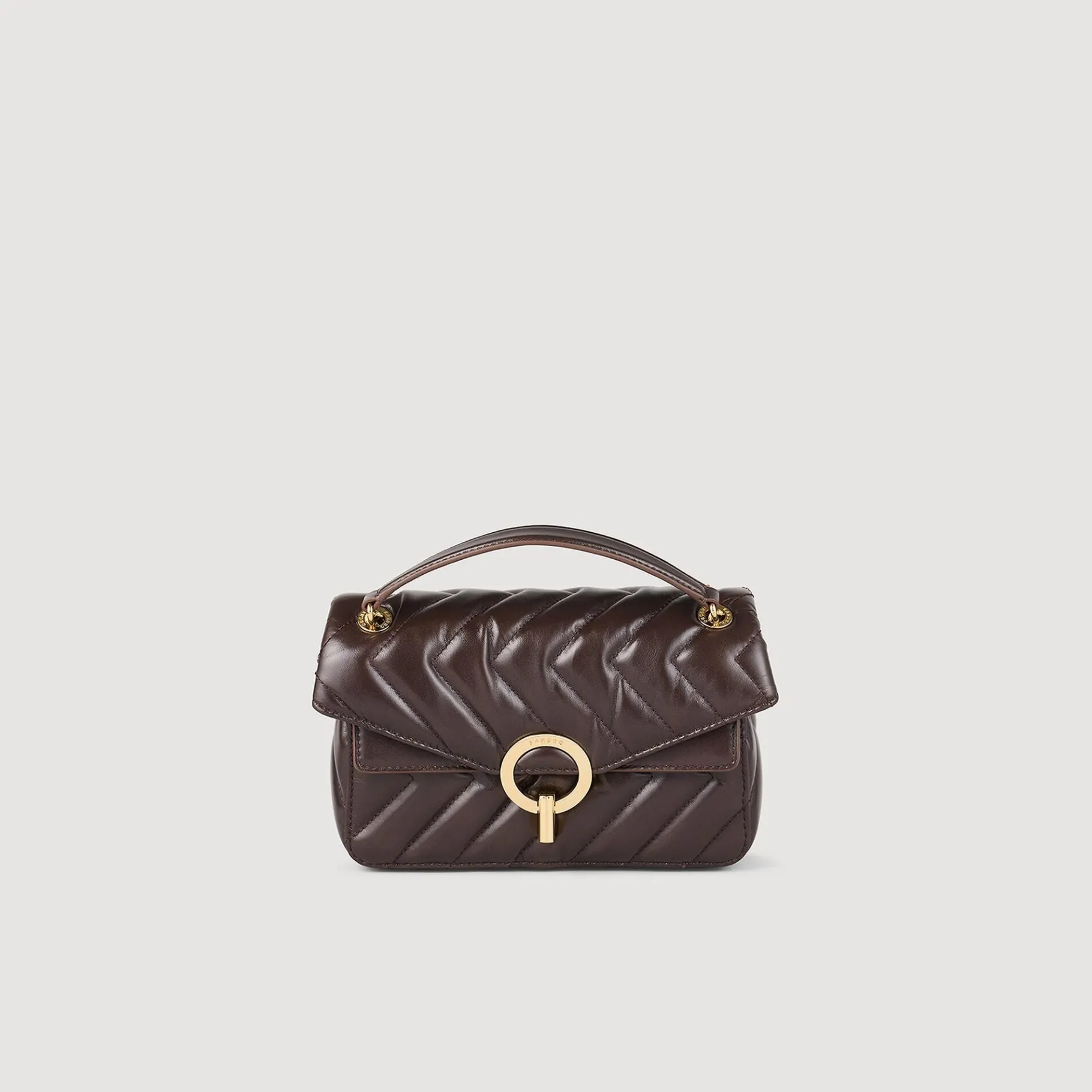 Online SANDRO Petit Sac Yza En Cuir Lisse Marron