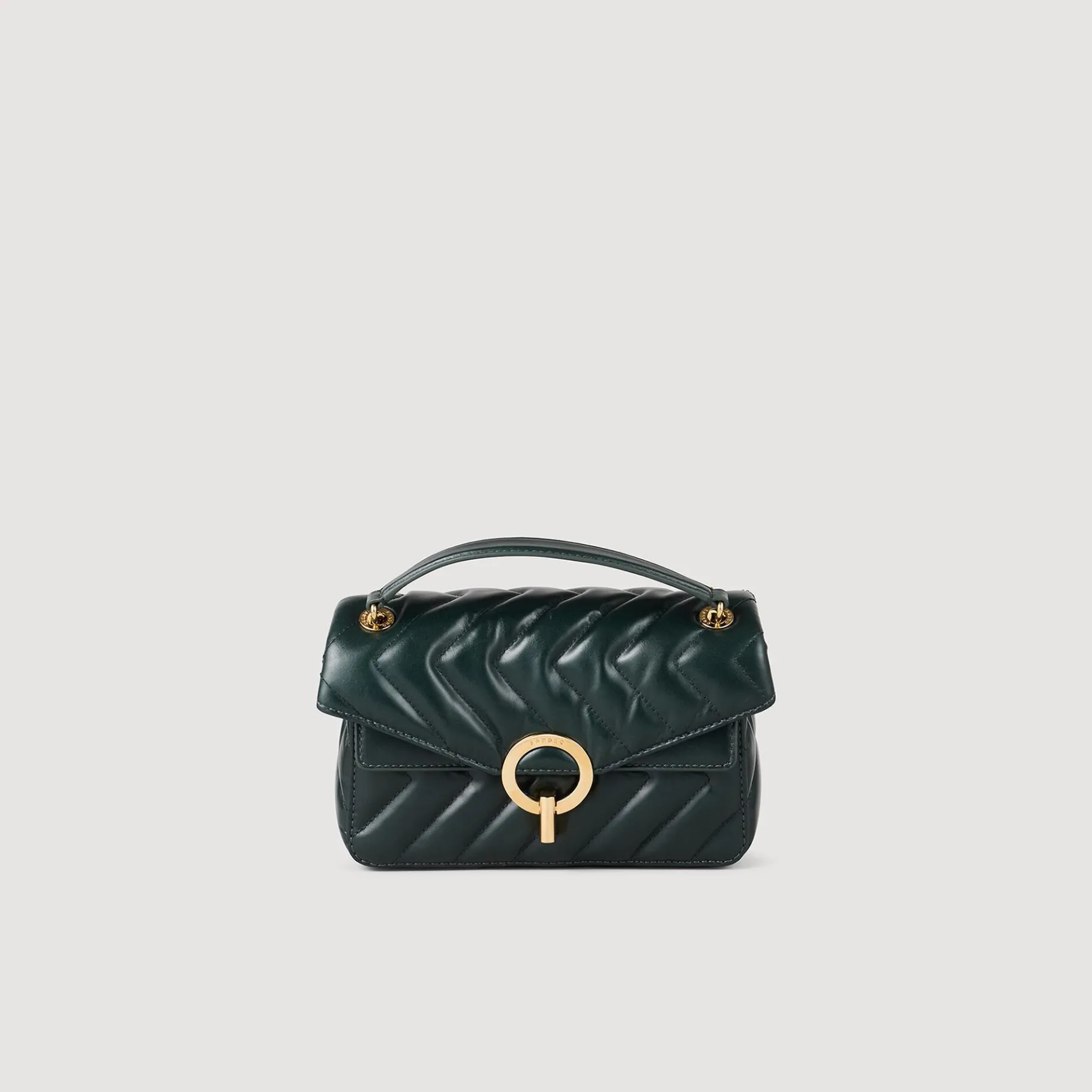 Online SANDRO Petit Sac Yza En Cuir Lisse Vert forêt