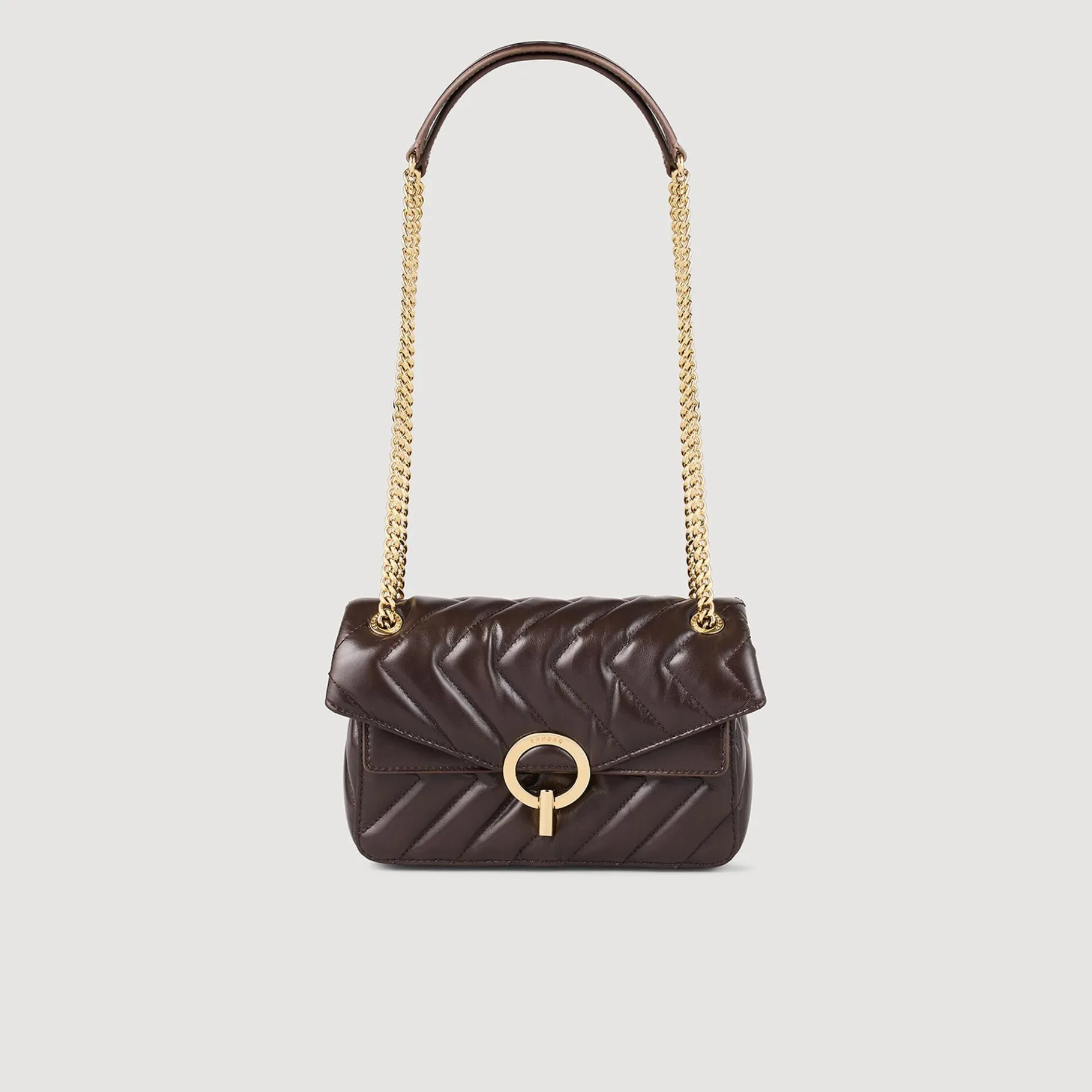 Online SANDRO Petit Sac Yza En Cuir Lisse Marron