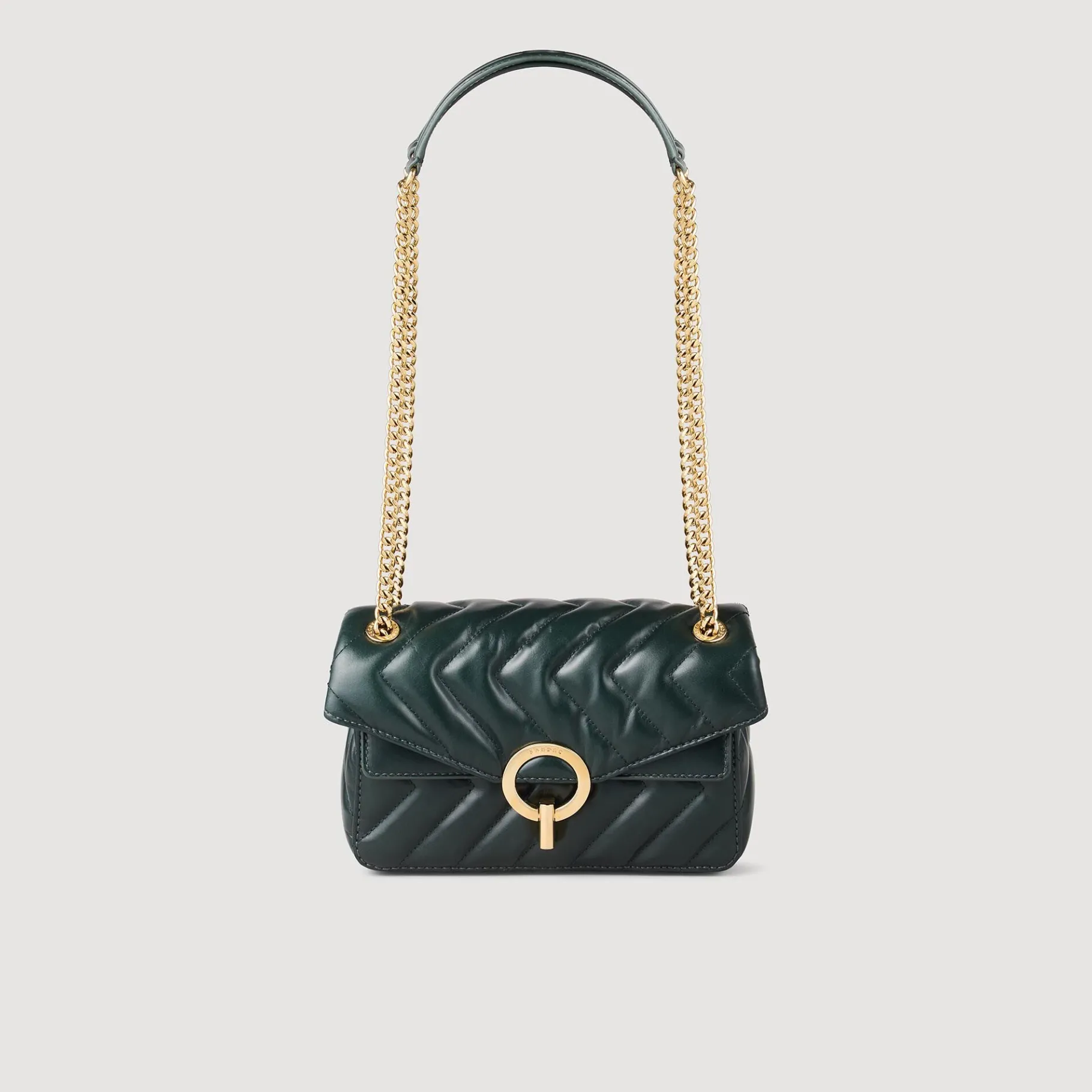 Online SANDRO Petit Sac Yza En Cuir Lisse Vert forêt