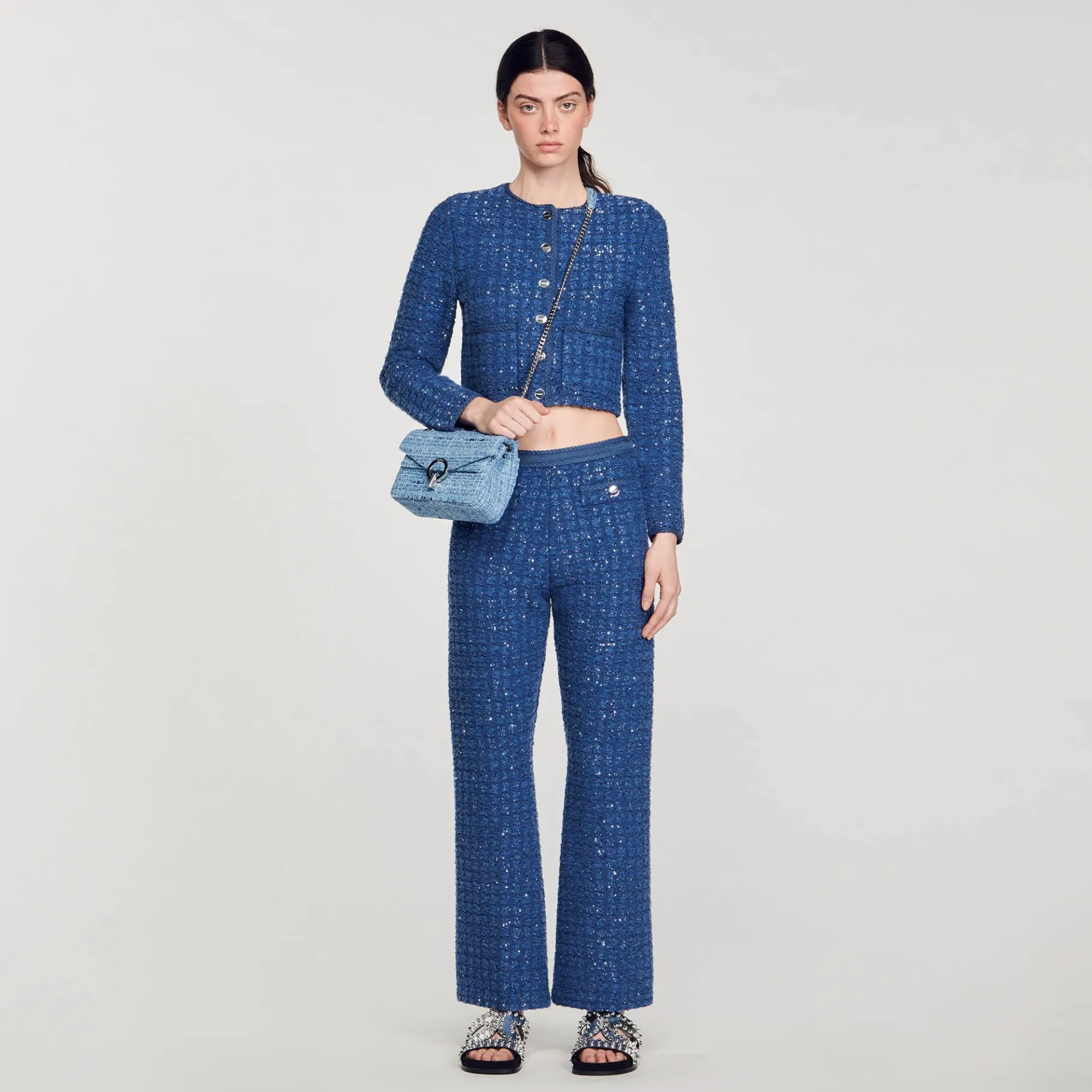 Fashion SANDRO Petit Sac Yza En Tweed Bleu