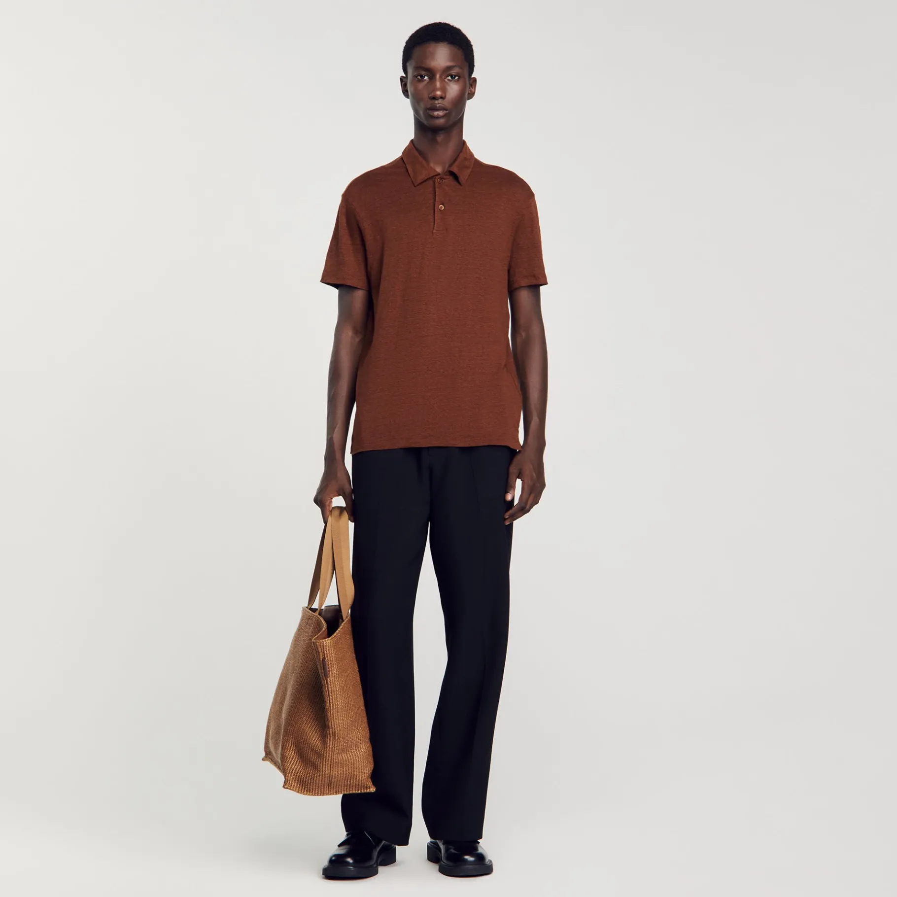 New SANDRO Polo En Lin Chocolat