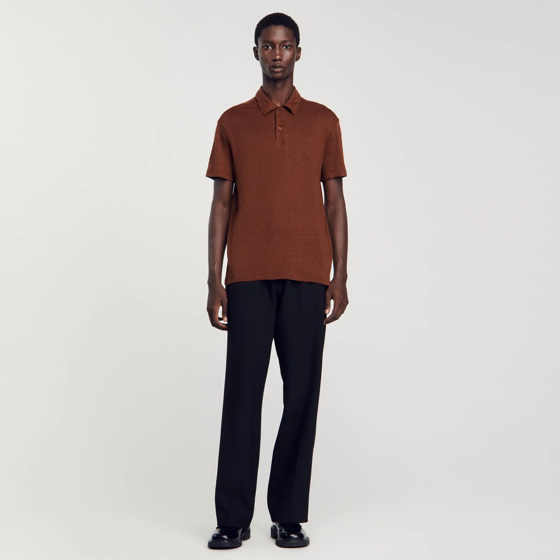 New SANDRO Polo En Lin Chocolat