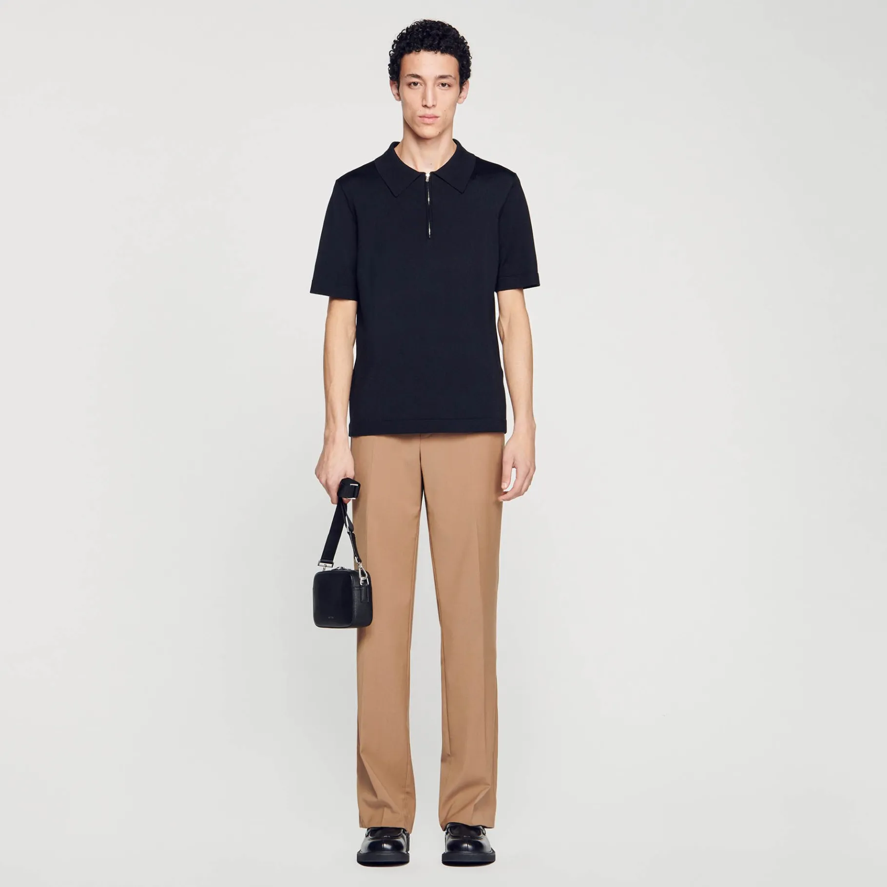 New SANDRO Polo En Maille à Col Zippé Noir