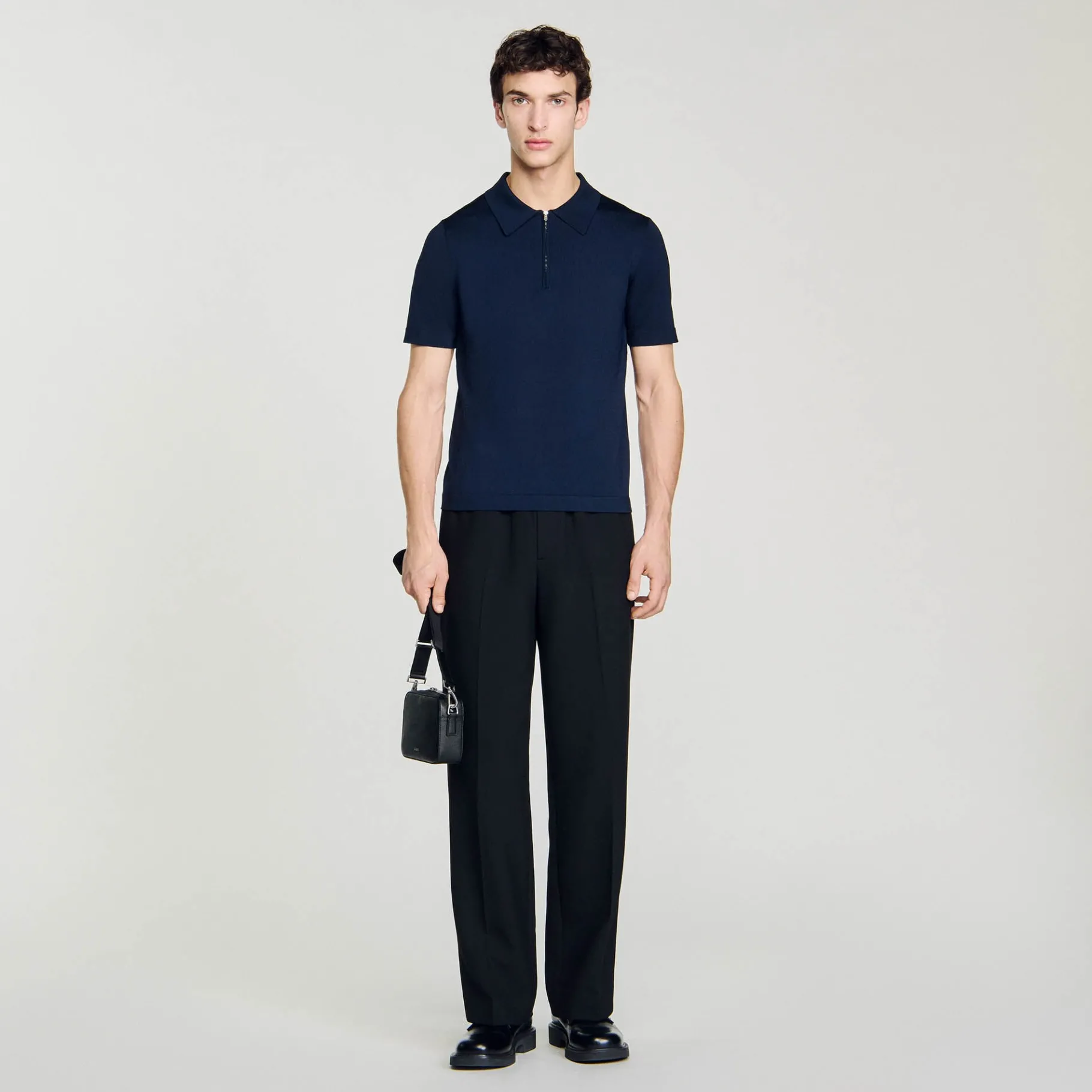 New SANDRO Polo En Maille à Col Zippé Marine