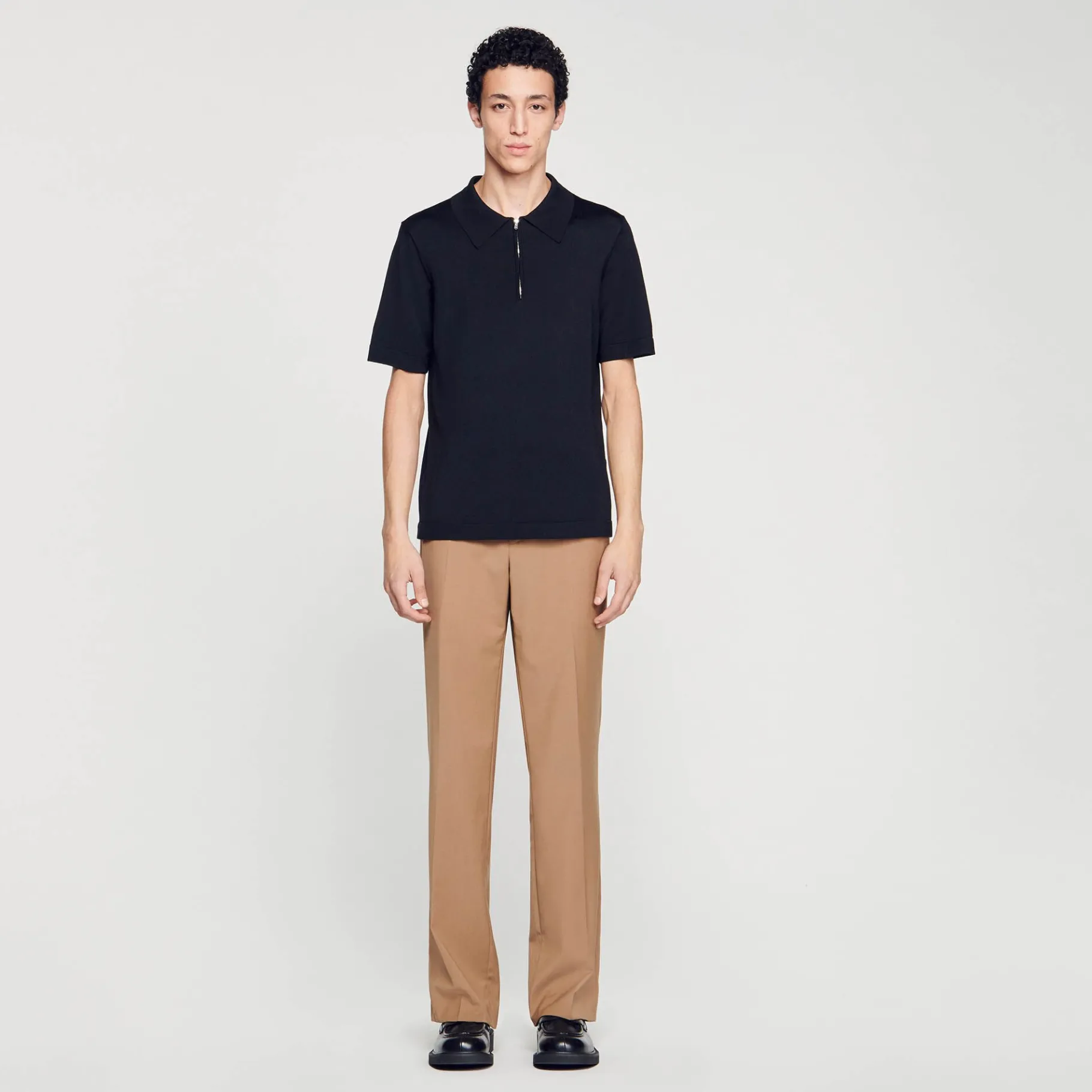 New SANDRO Polo En Maille à Col Zippé Noir