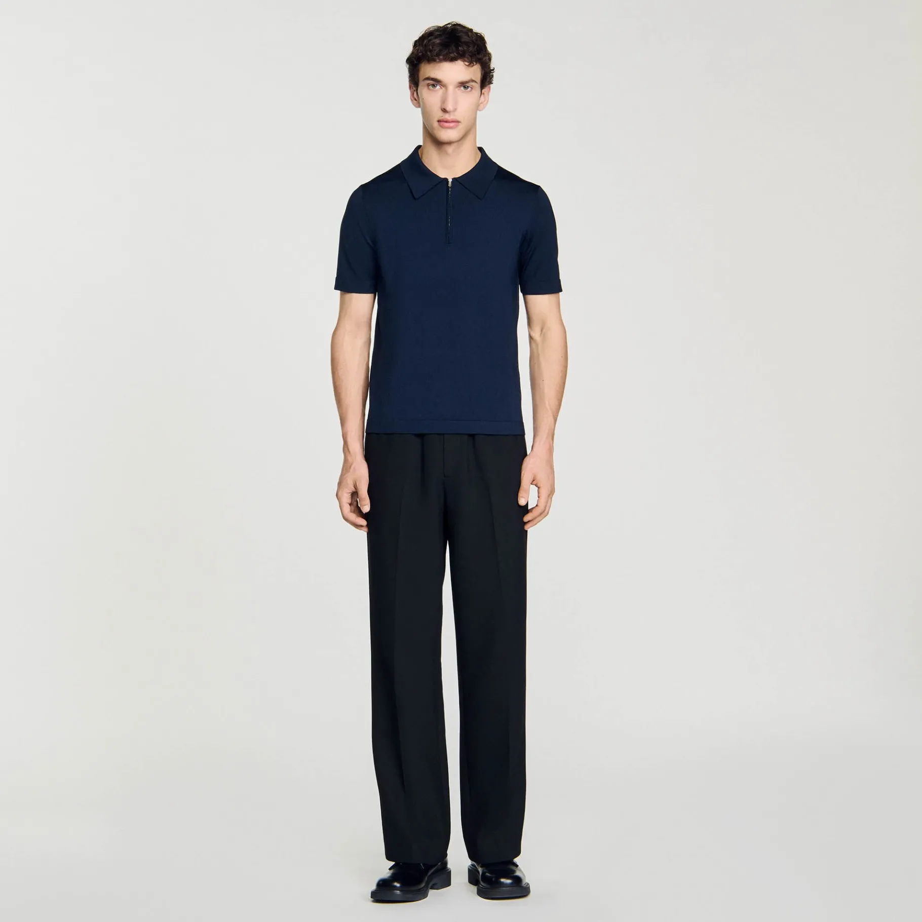 New SANDRO Polo En Maille à Col Zippé Marine