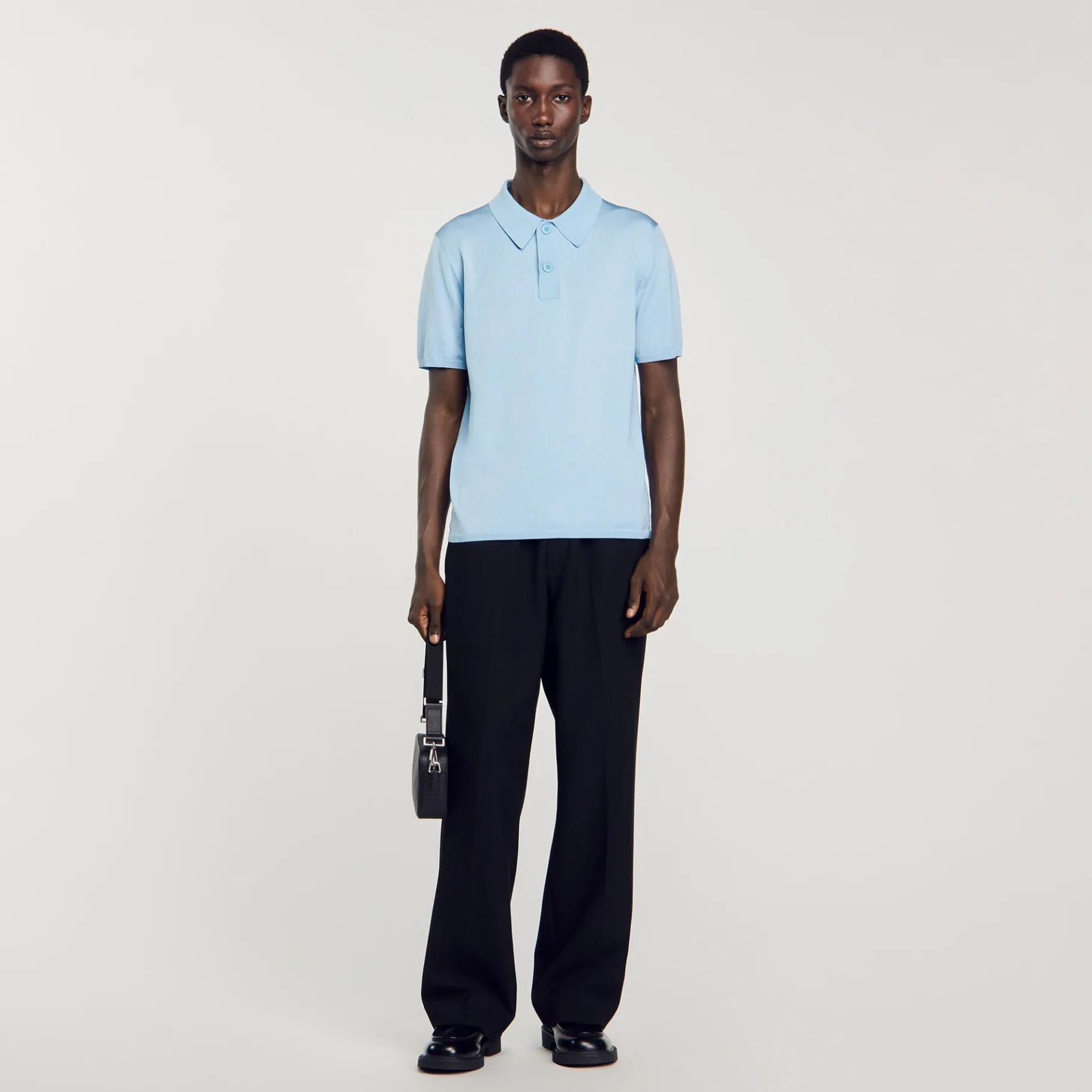 Shop SANDRO Polo En Maille à Manches Courtes Bleu jean