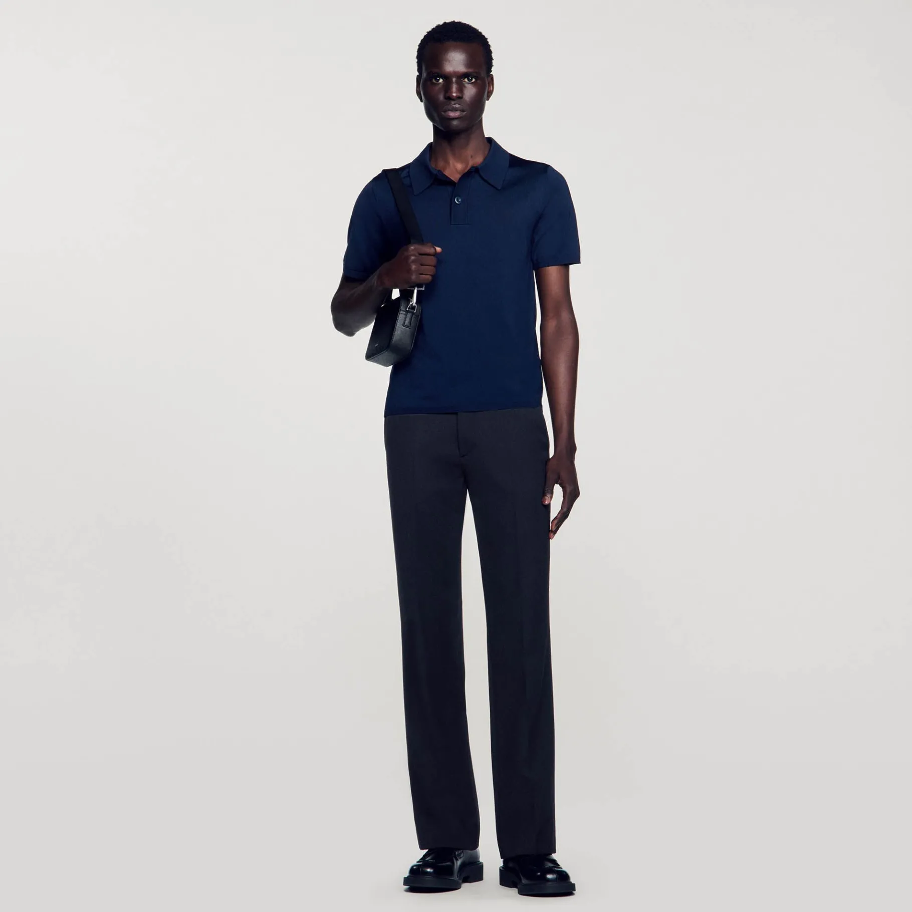 Shop SANDRO Polo En Maille à Manches Courtes Marine