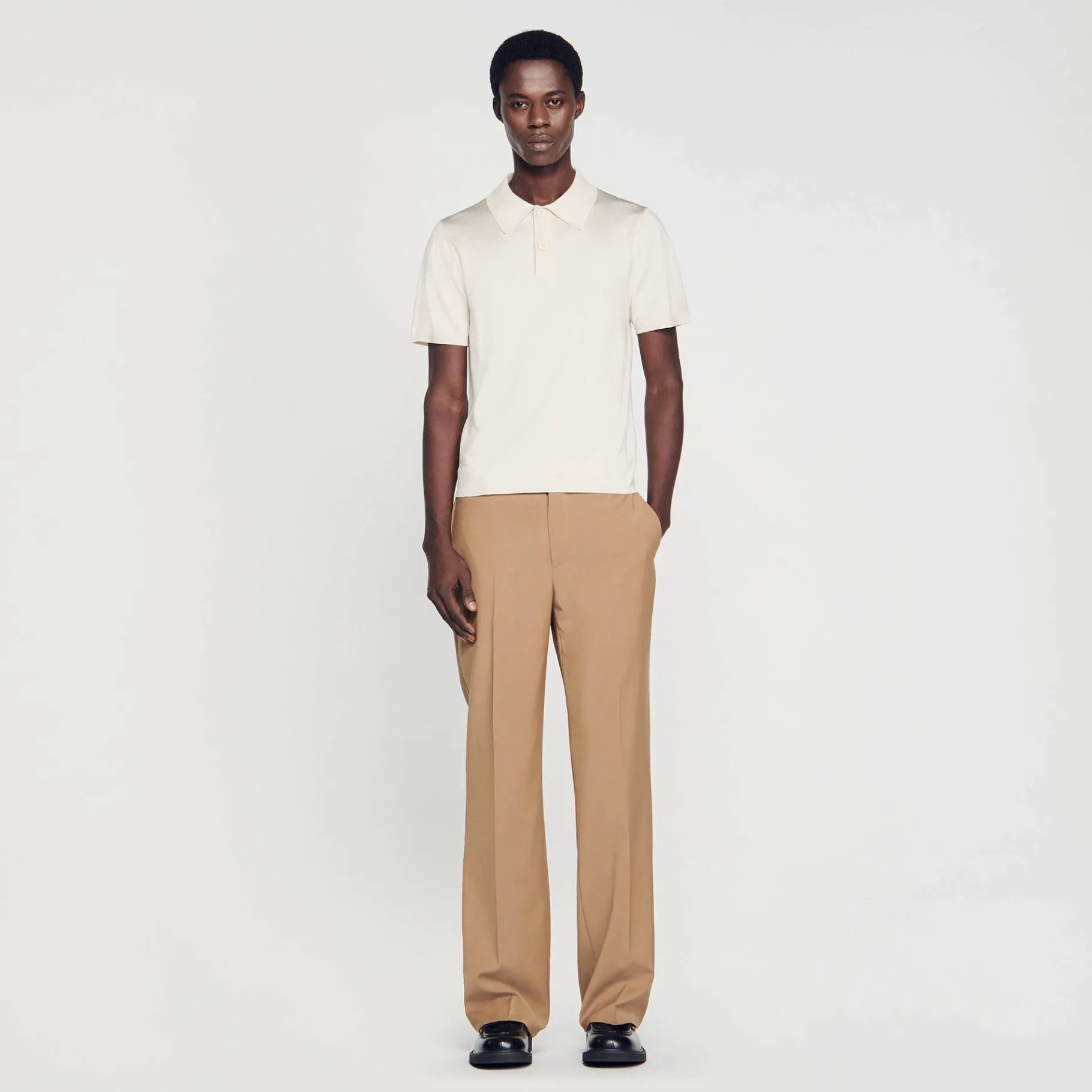 Cheap SANDRO Polo En Maille à Manches Courtes Creme
