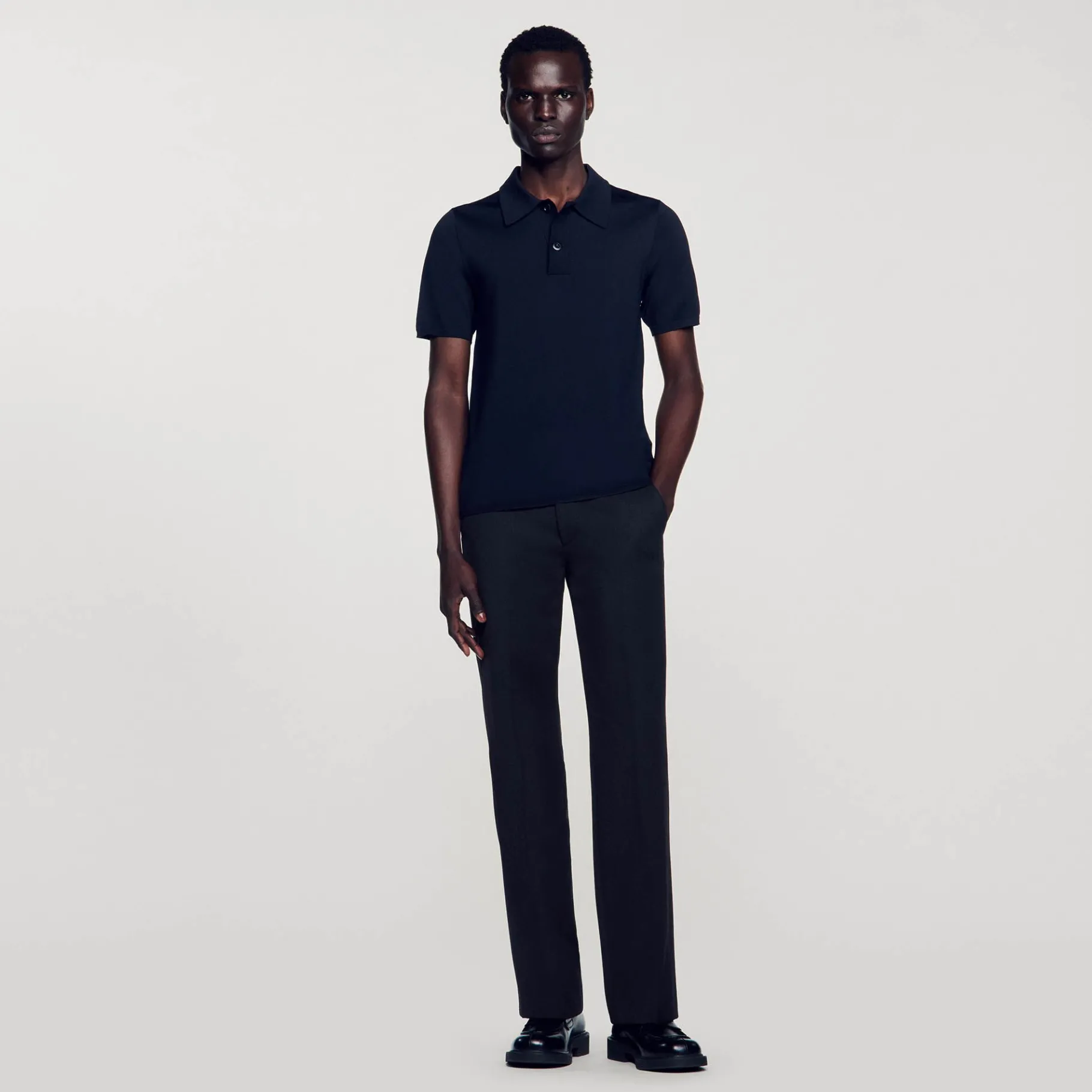Online SANDRO Polo En Maille à Manches Courtes Noir