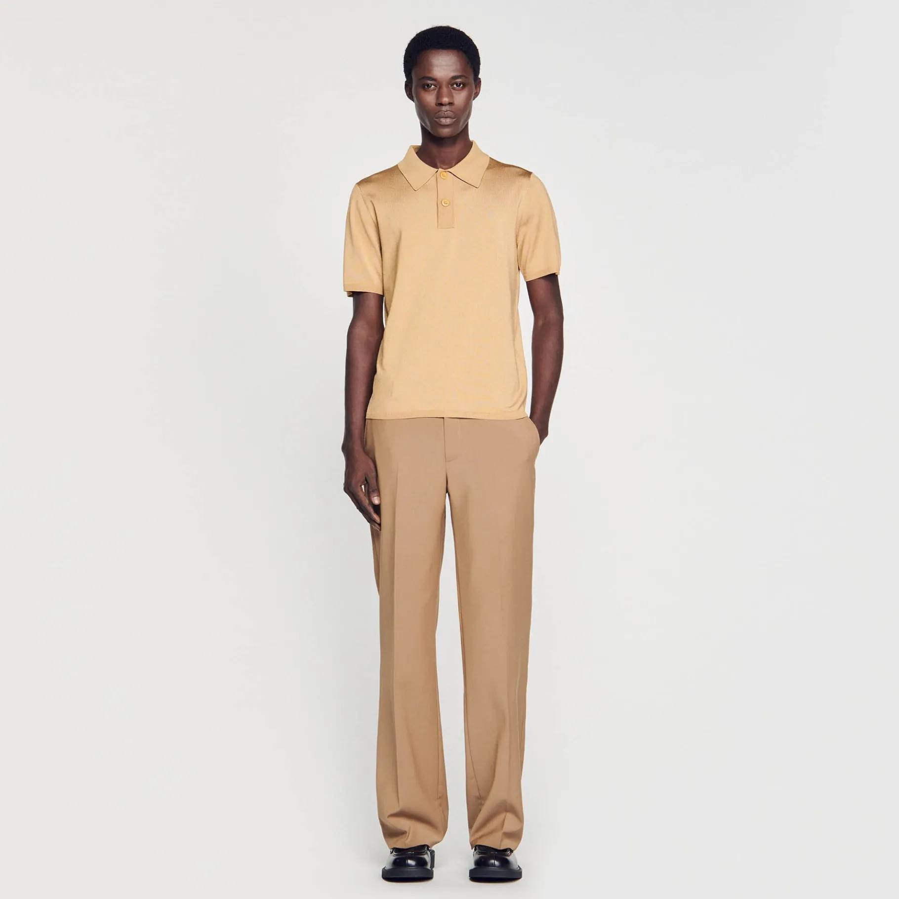 Flash Sale SANDRO Polo En Maille à Manches Courtes Champagne