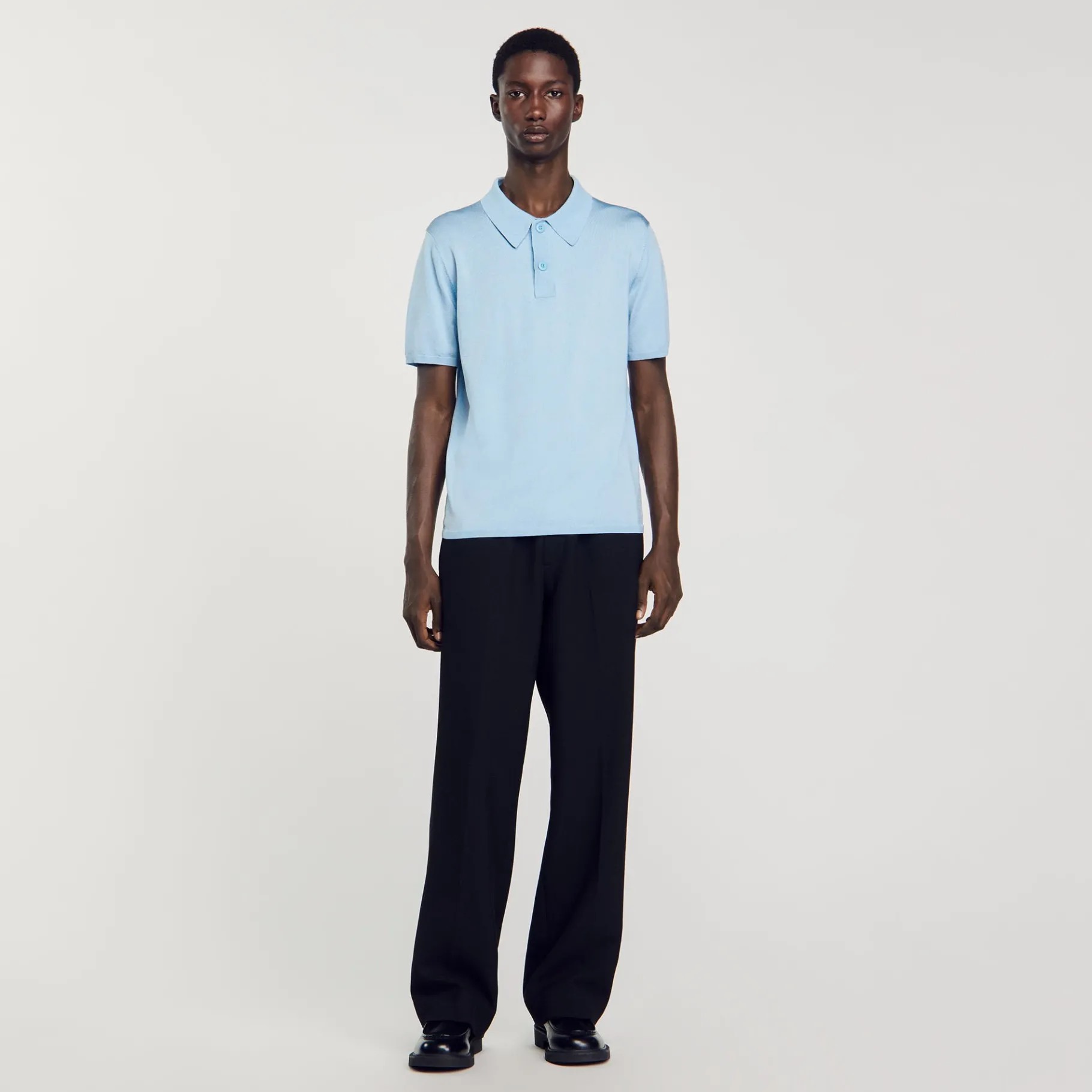 Shop SANDRO Polo En Maille à Manches Courtes Bleu jean
