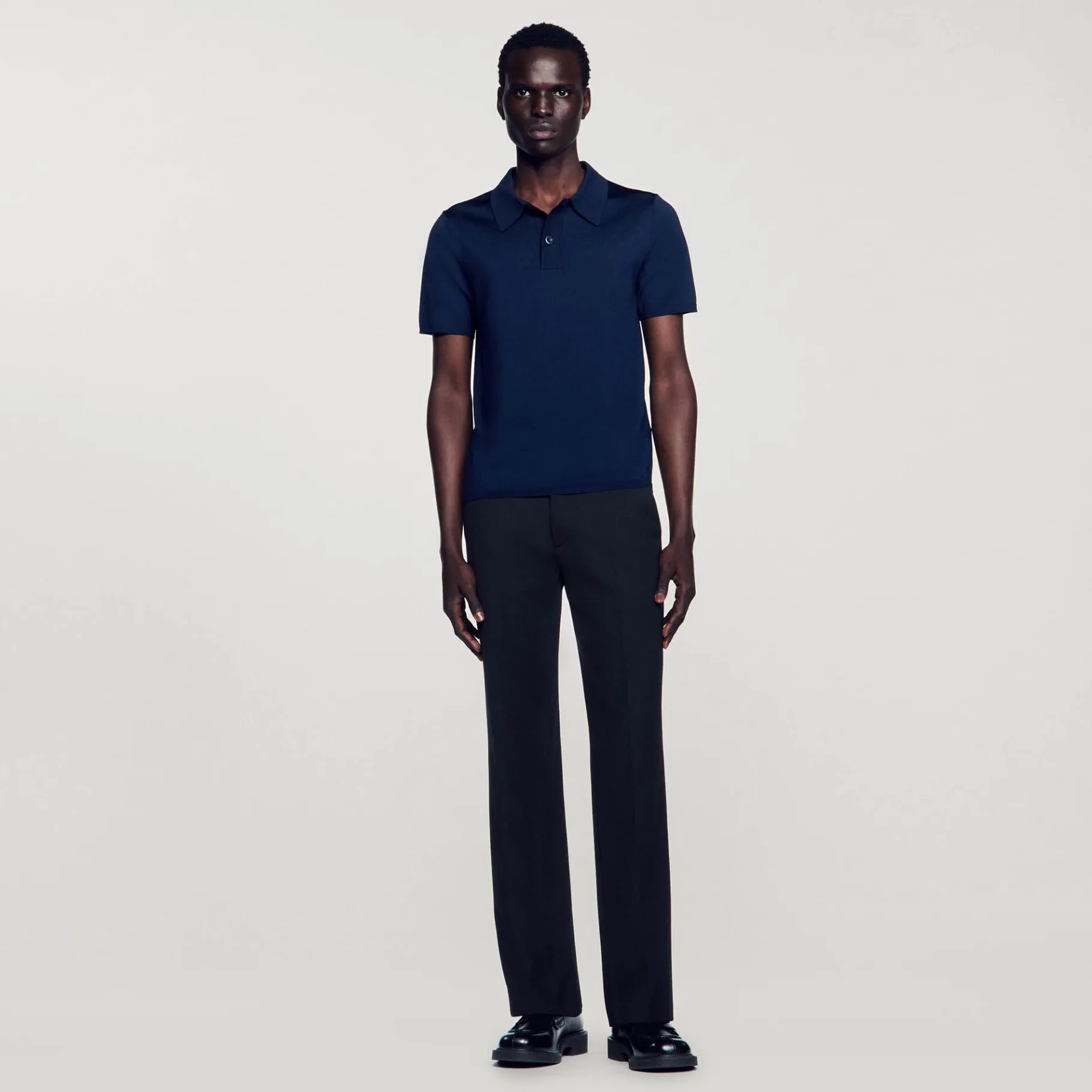 Shop SANDRO Polo En Maille à Manches Courtes Marine