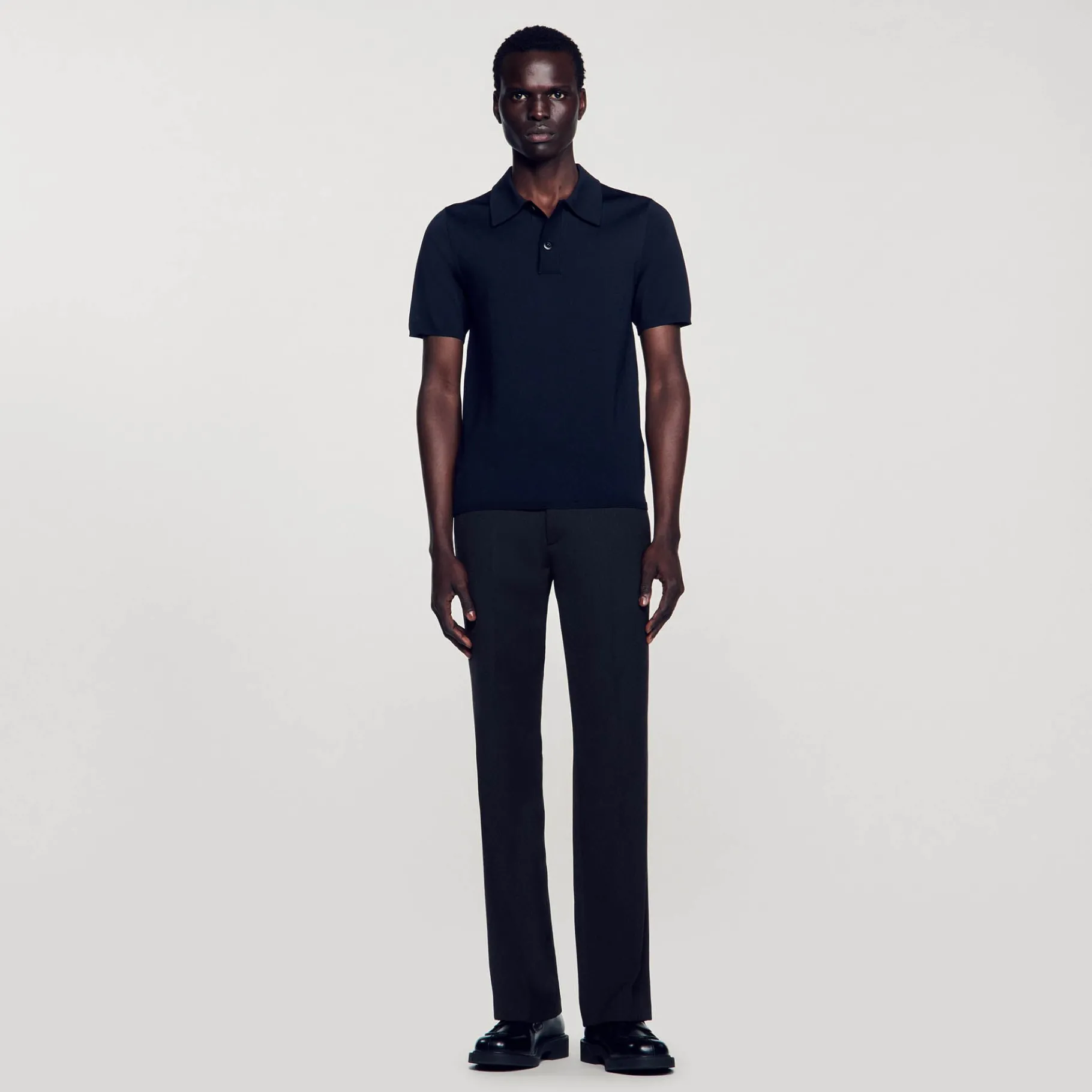 Online SANDRO Polo En Maille à Manches Courtes Noir