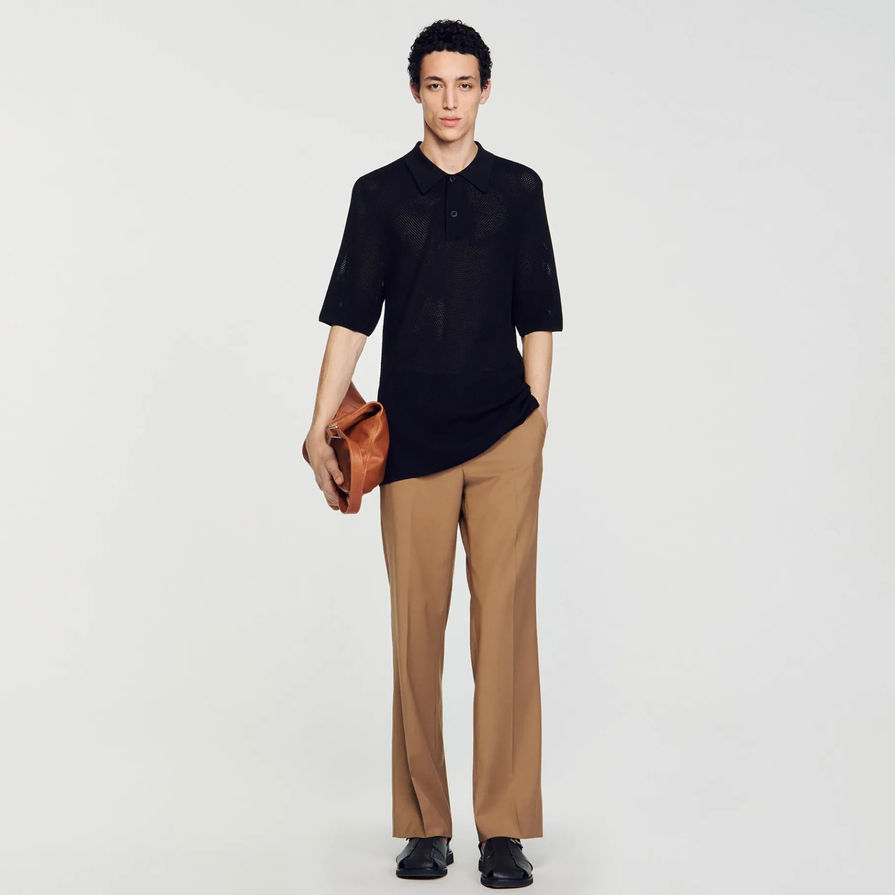 Discount SANDRO Polo En Maille Ajourée Noir