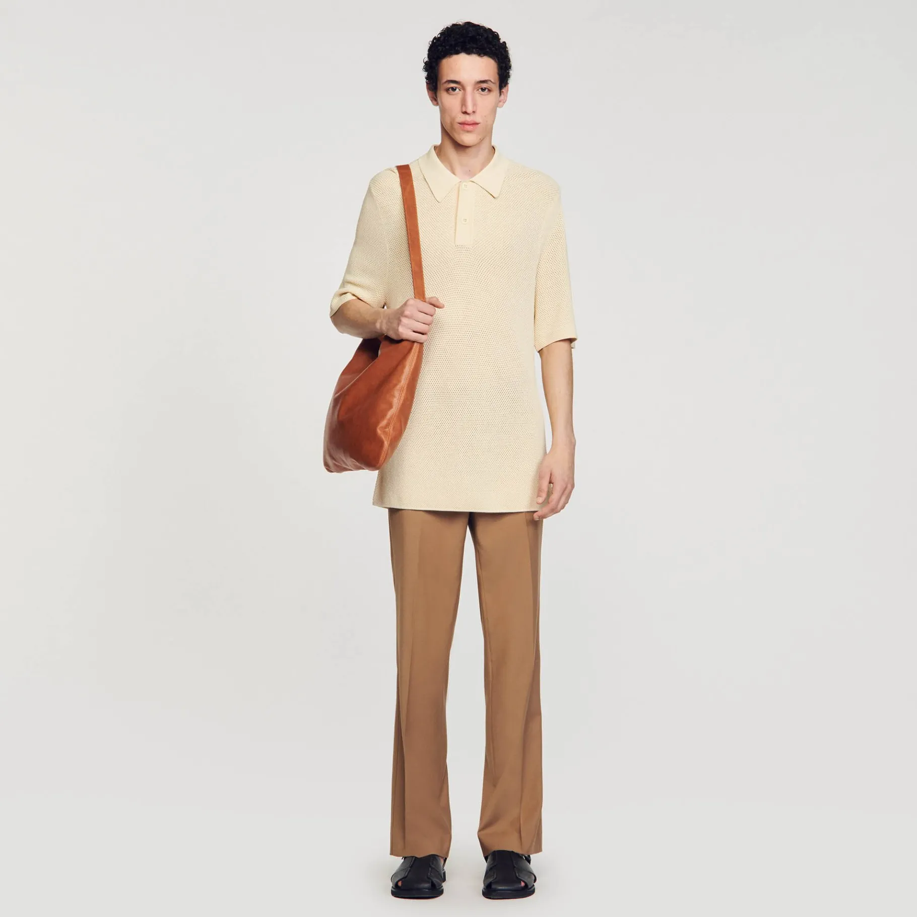 Cheap SANDRO Polo En Maille Ajourée Beige
