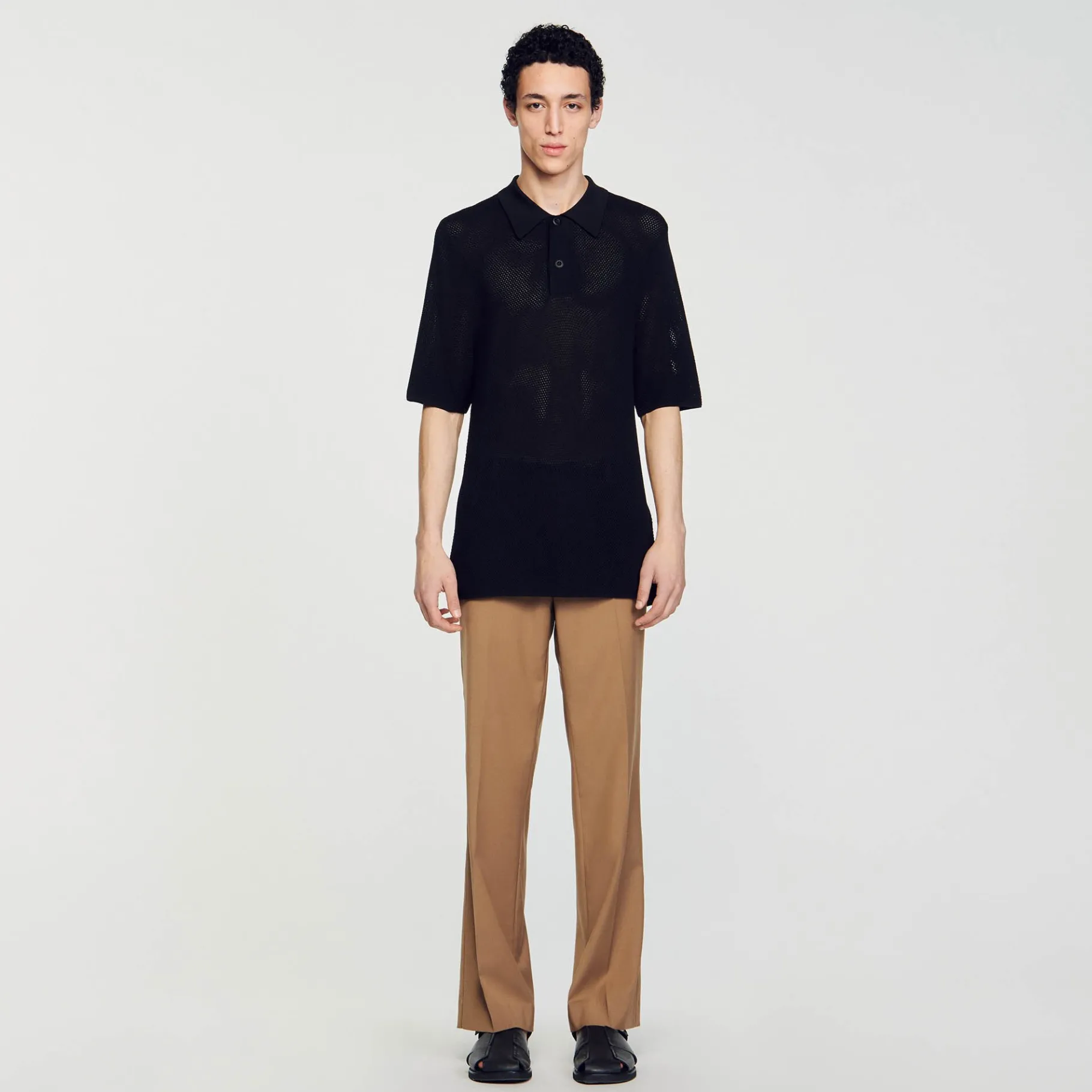Discount SANDRO Polo En Maille Ajourée Noir
