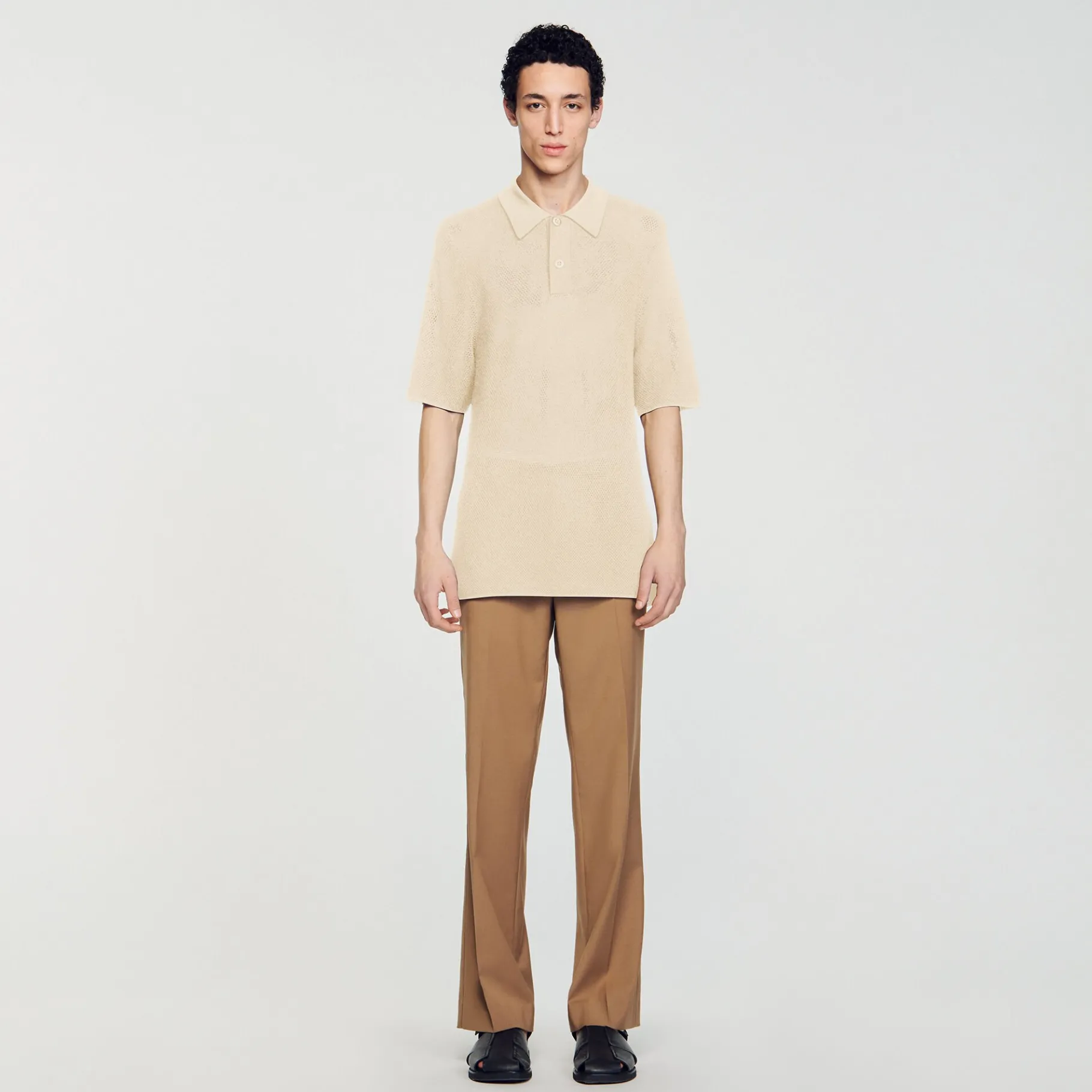 Cheap SANDRO Polo En Maille Ajourée Beige