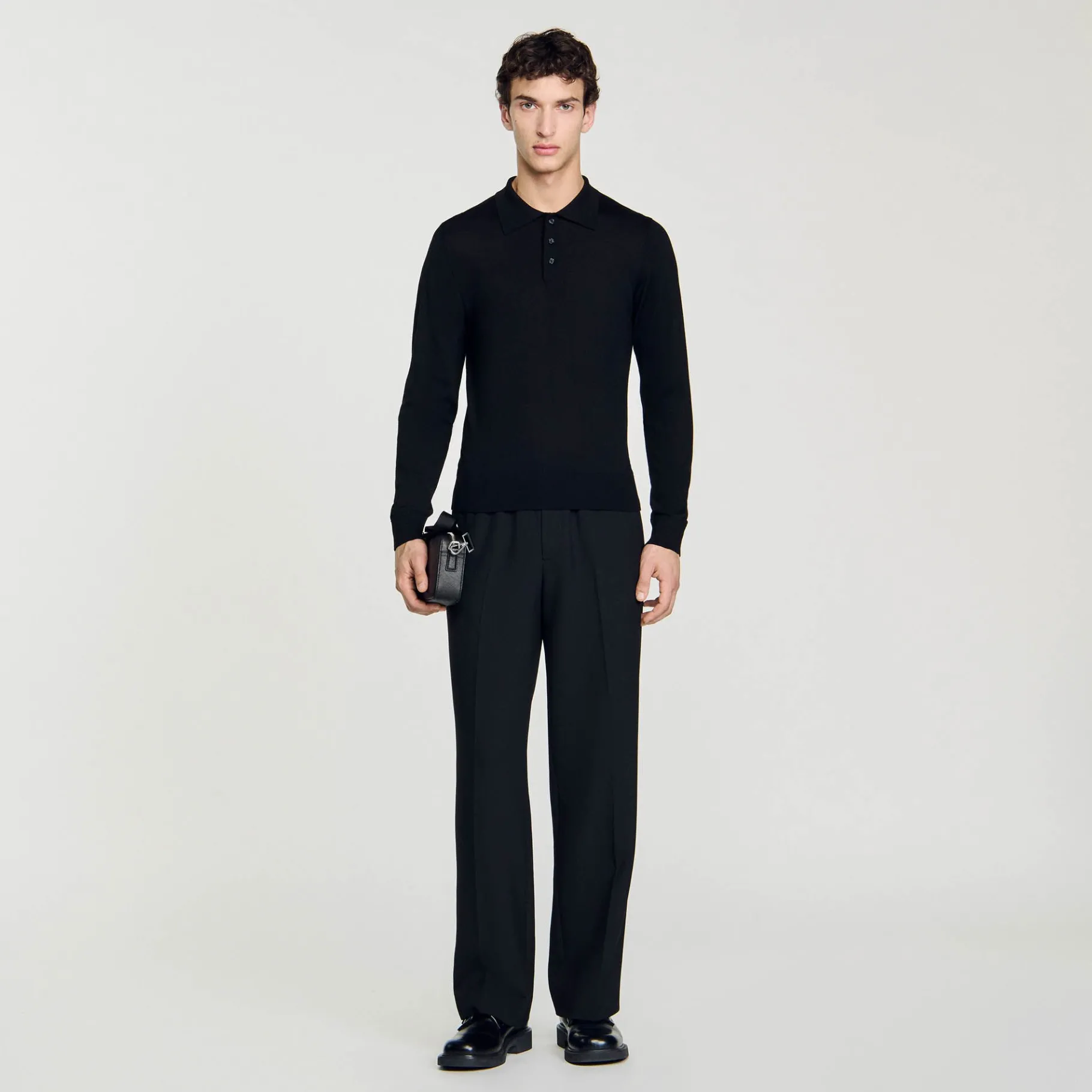 Online SANDRO Polo En Maille Fine Noir