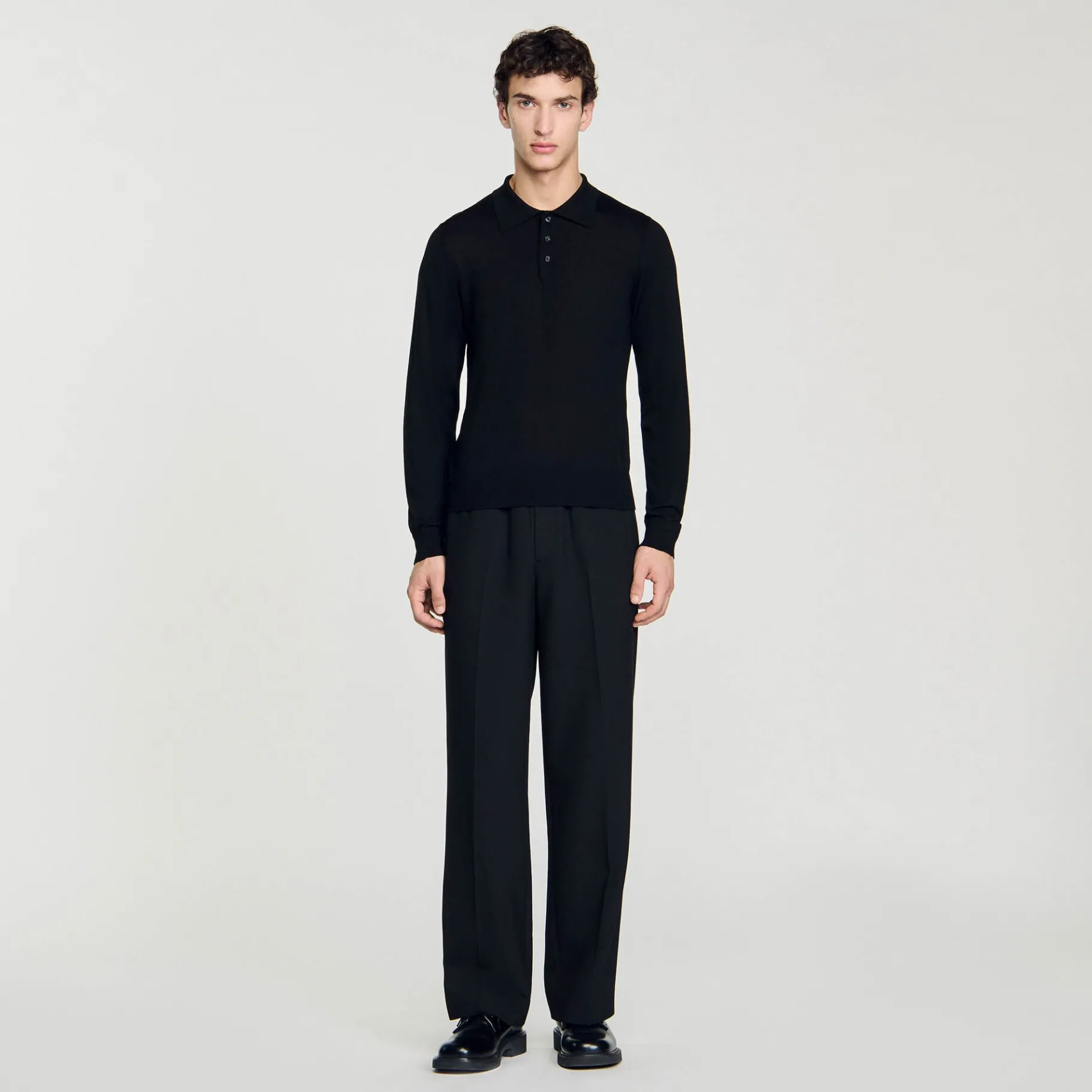 Online SANDRO Polo En Maille Fine Noir