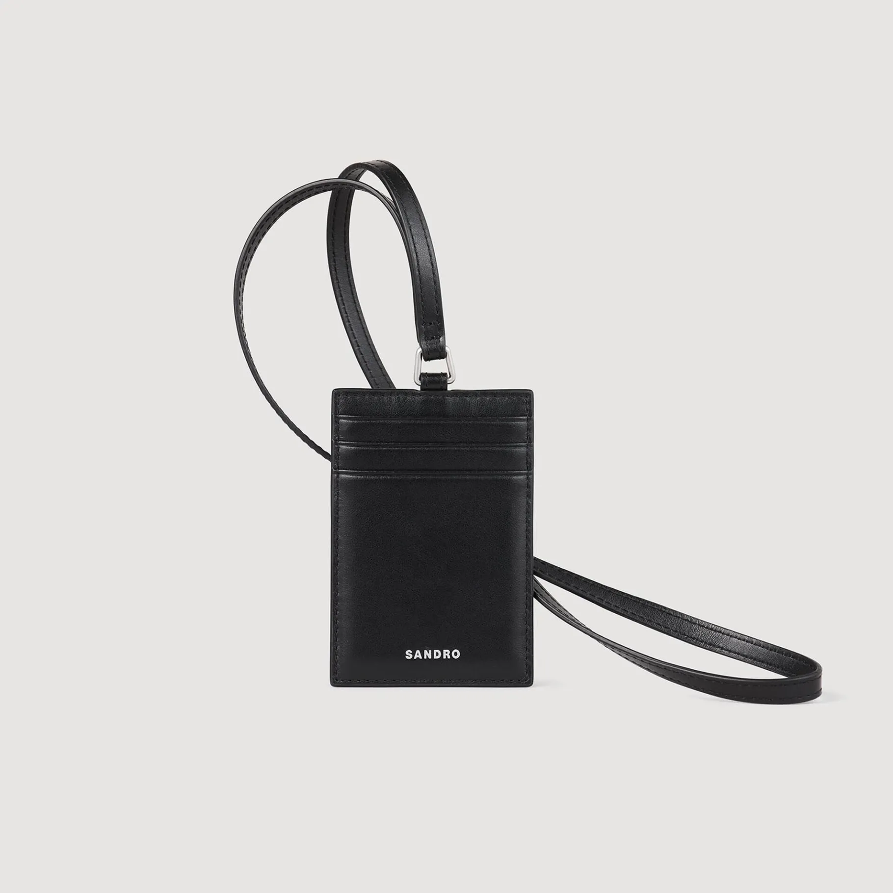 Sale SANDRO Porte-cartes à Cordon En Cuir Noir