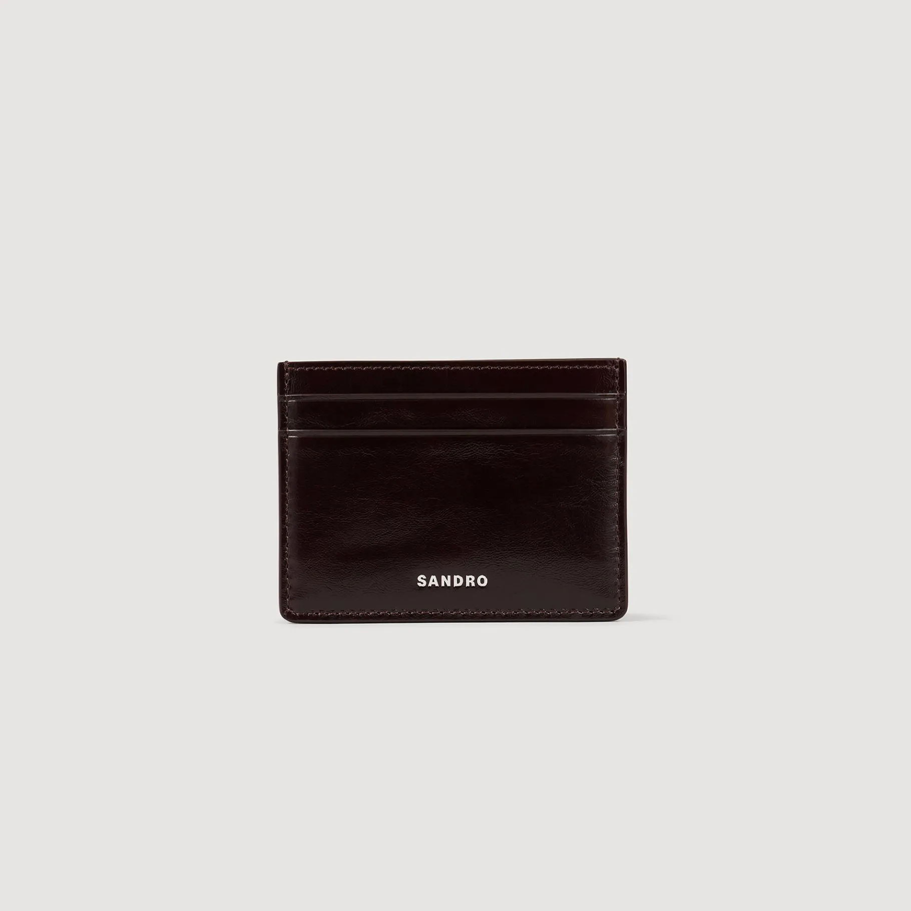 Shop SANDRO Porte-cartes En Cuir Glacé Bordeaux