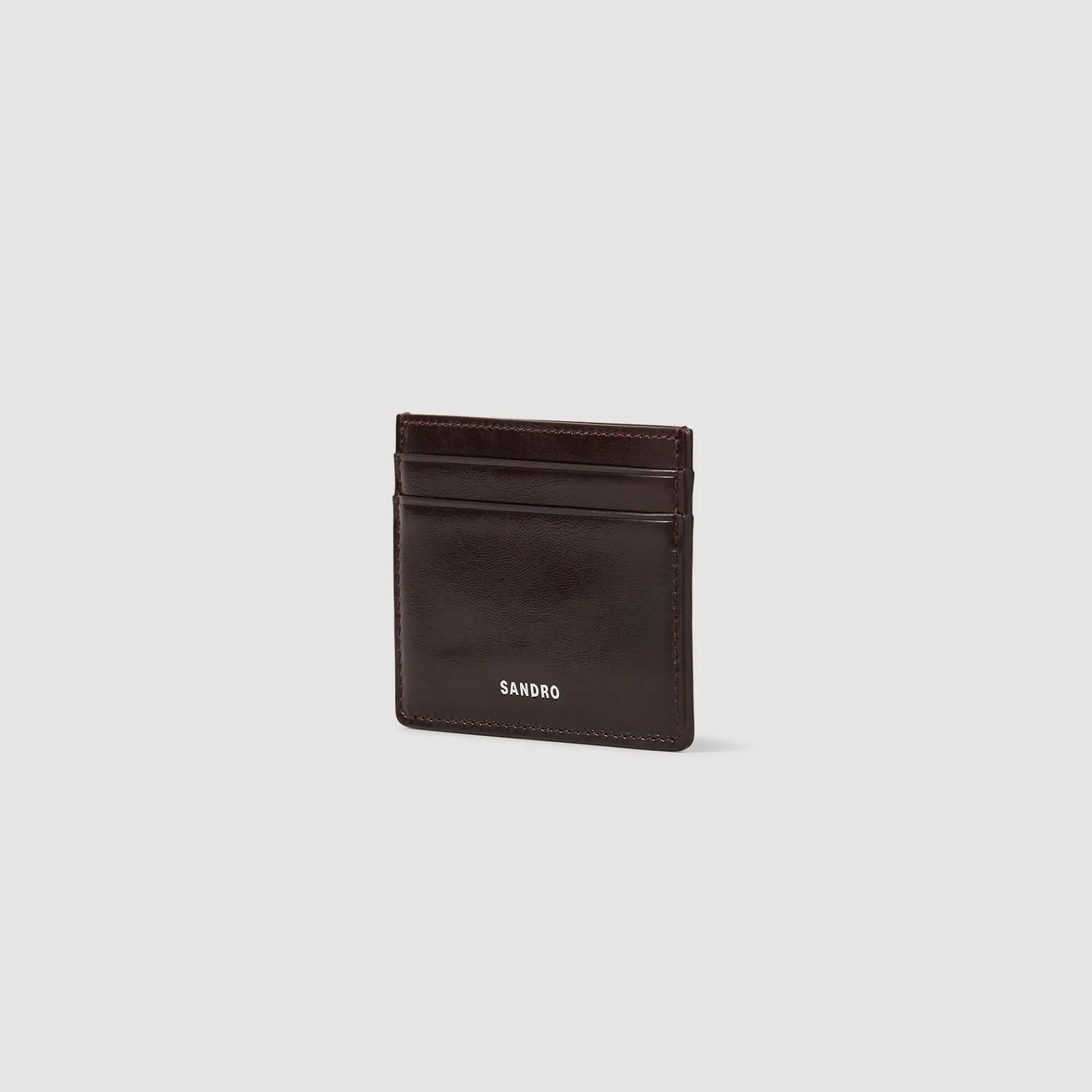 Shop SANDRO Porte-cartes En Cuir Glacé Bordeaux