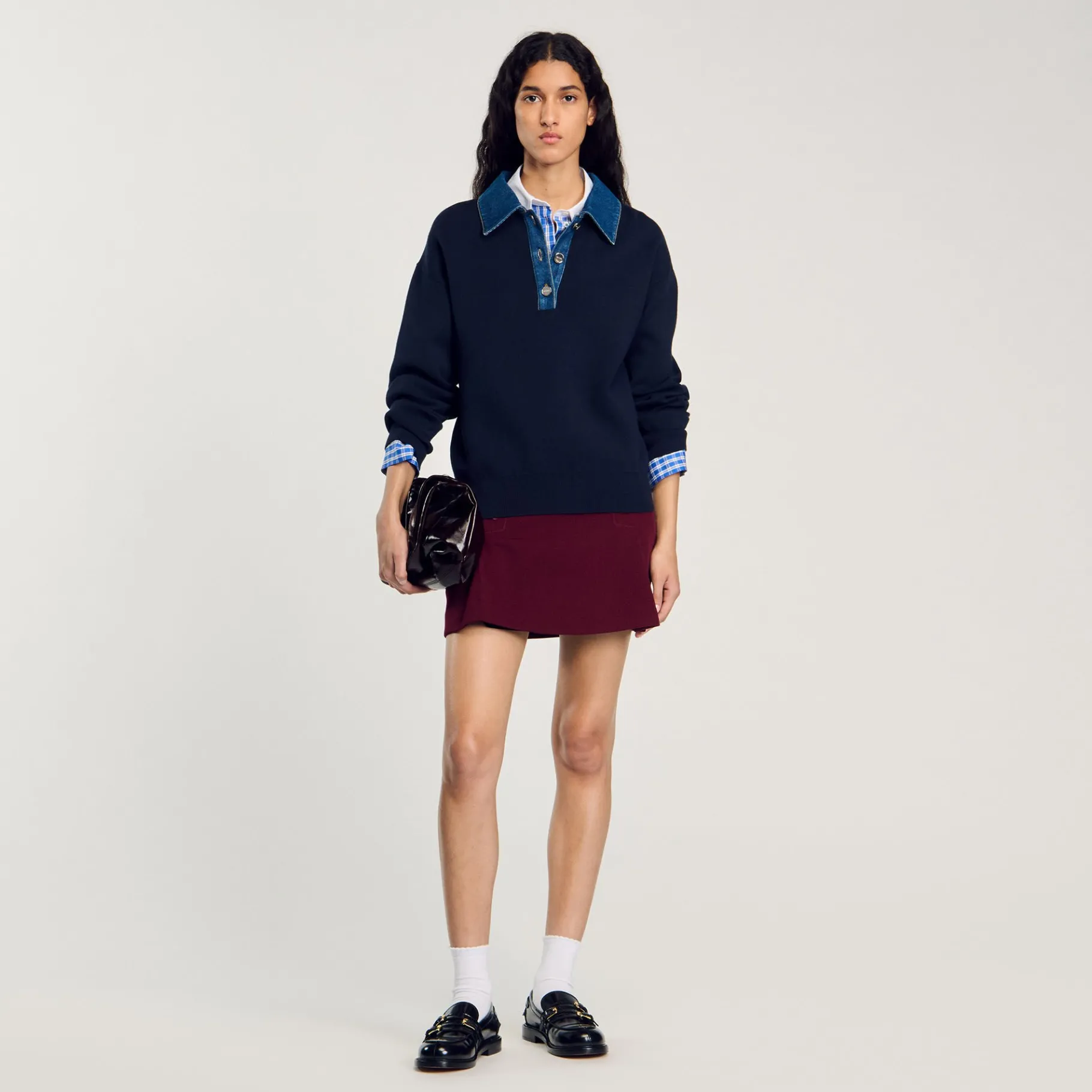 Cheap SANDRO Pull à Col En Jean Marine