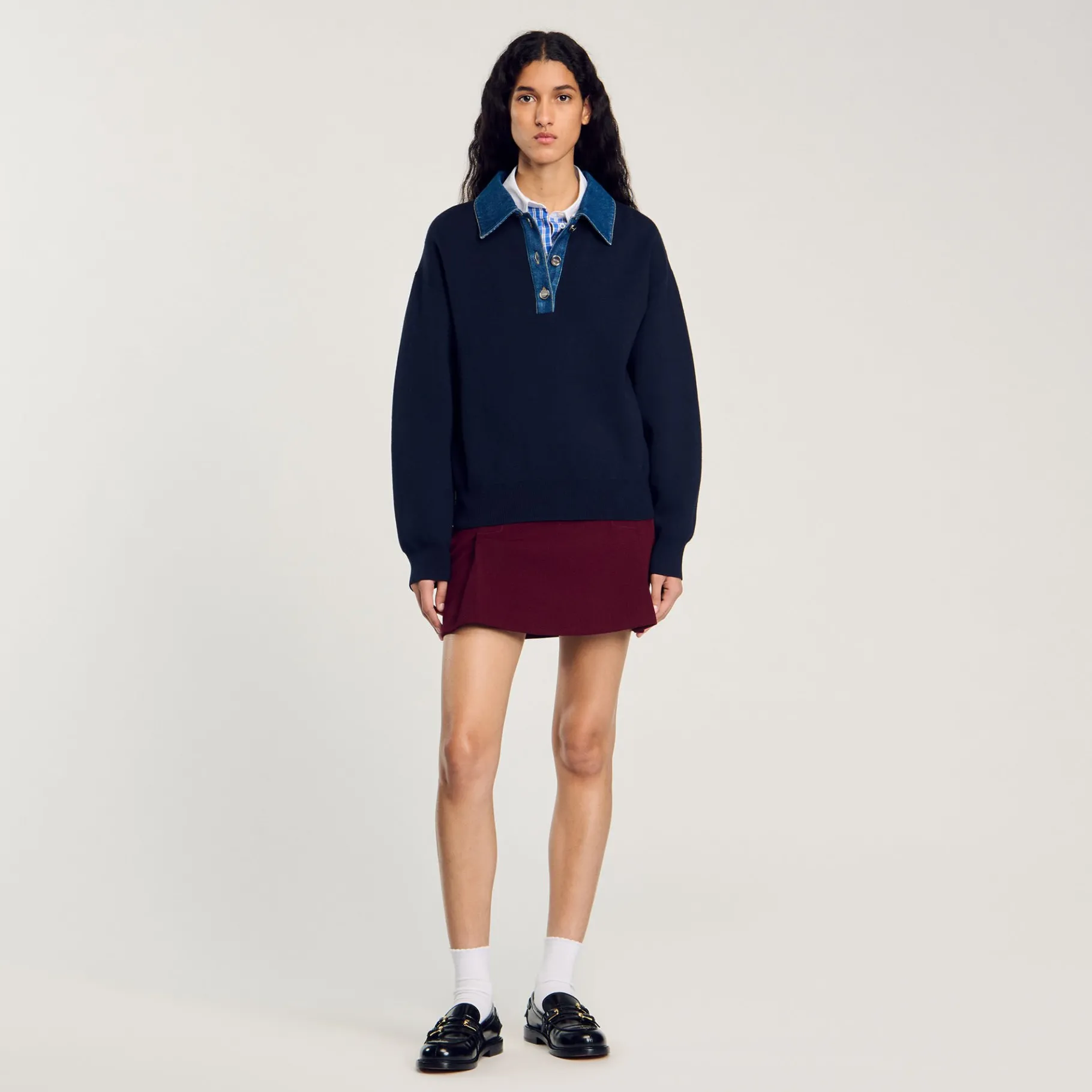 Cheap SANDRO Pull à Col En Jean Marine