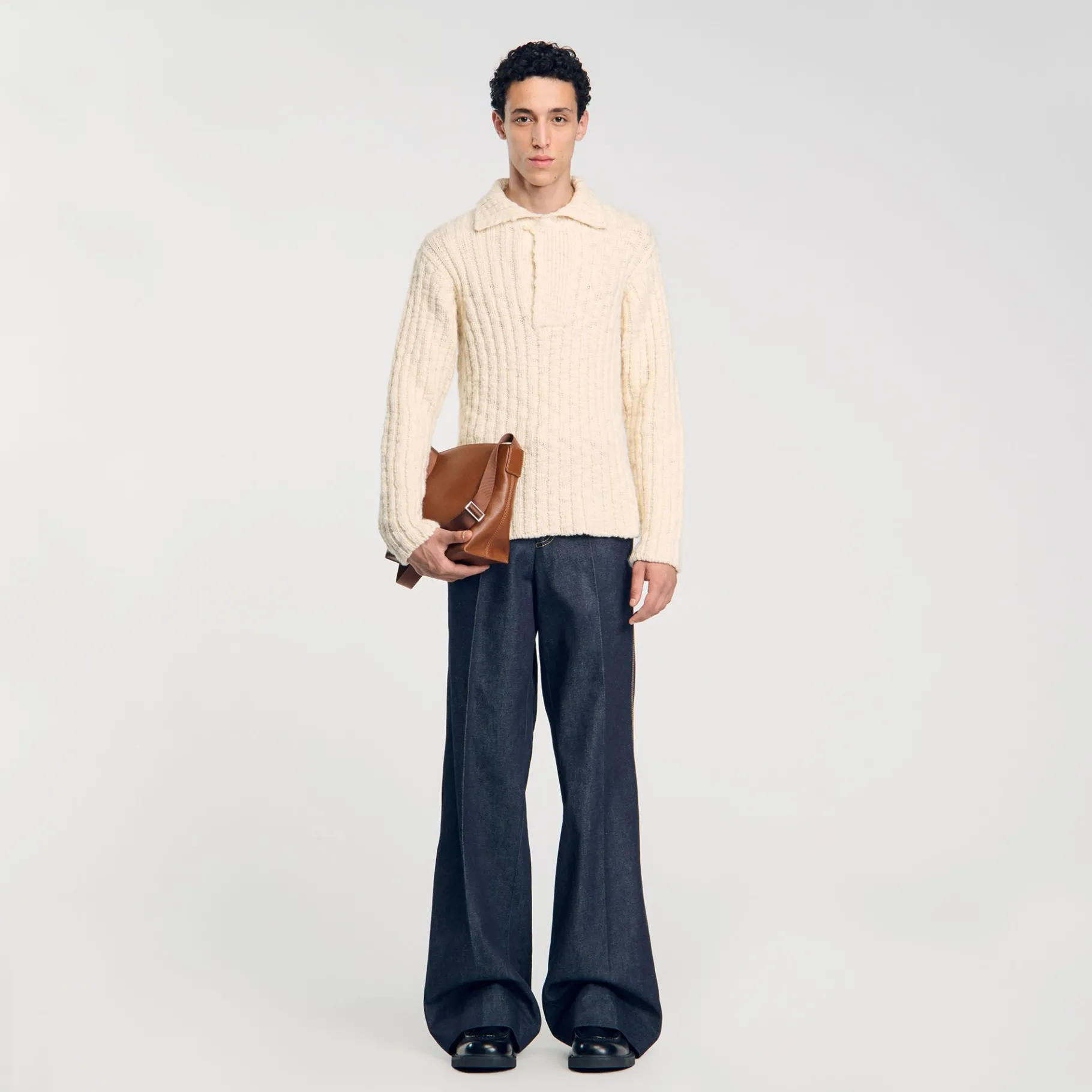 Discount SANDRO Pull à Col Polo En Maille épaisse Beige