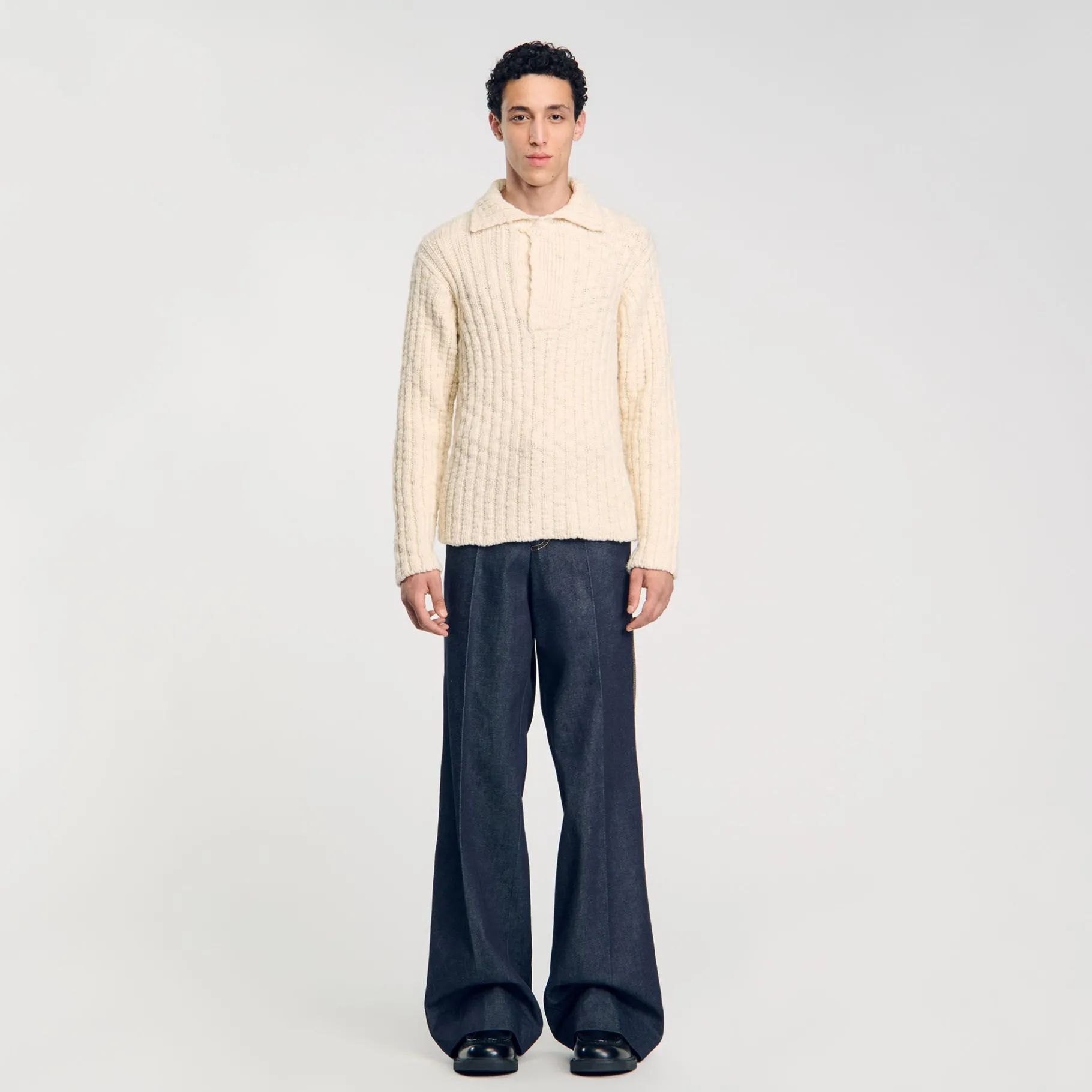 Discount SANDRO Pull à Col Polo En Maille épaisse Beige