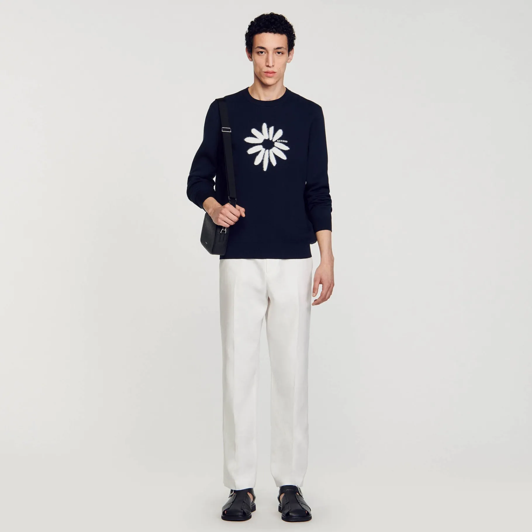 Shop SANDRO Pull à Jacquard Fleur Marine