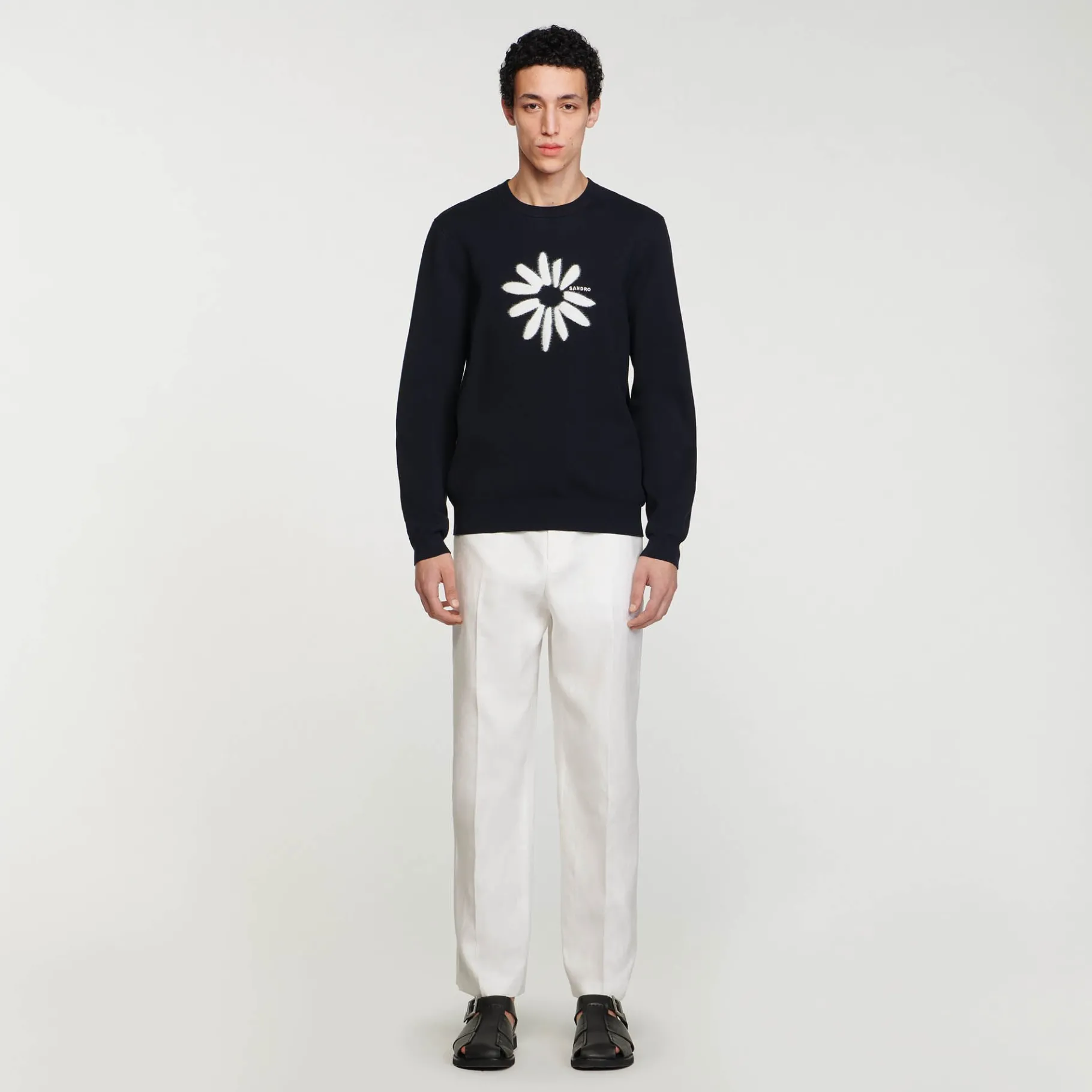Shop SANDRO Pull à Jacquard Fleur Marine