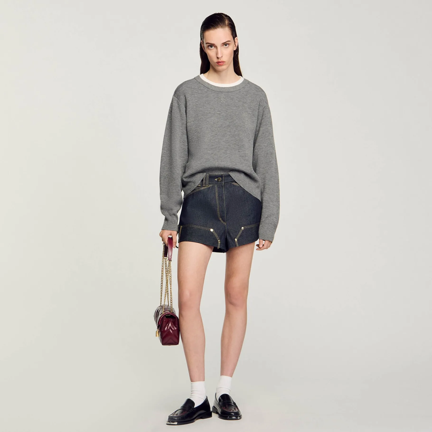Sale SANDRO Pull Col Contrasté Gris