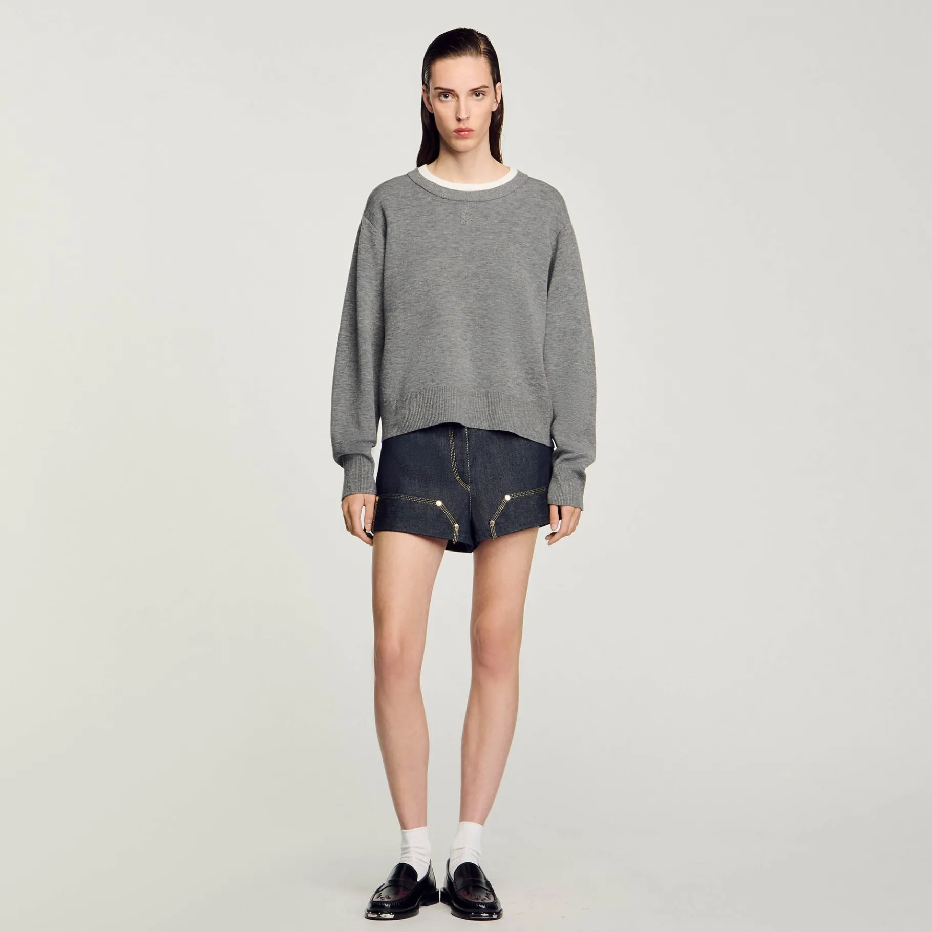 Sale SANDRO Pull Col Contrasté Gris