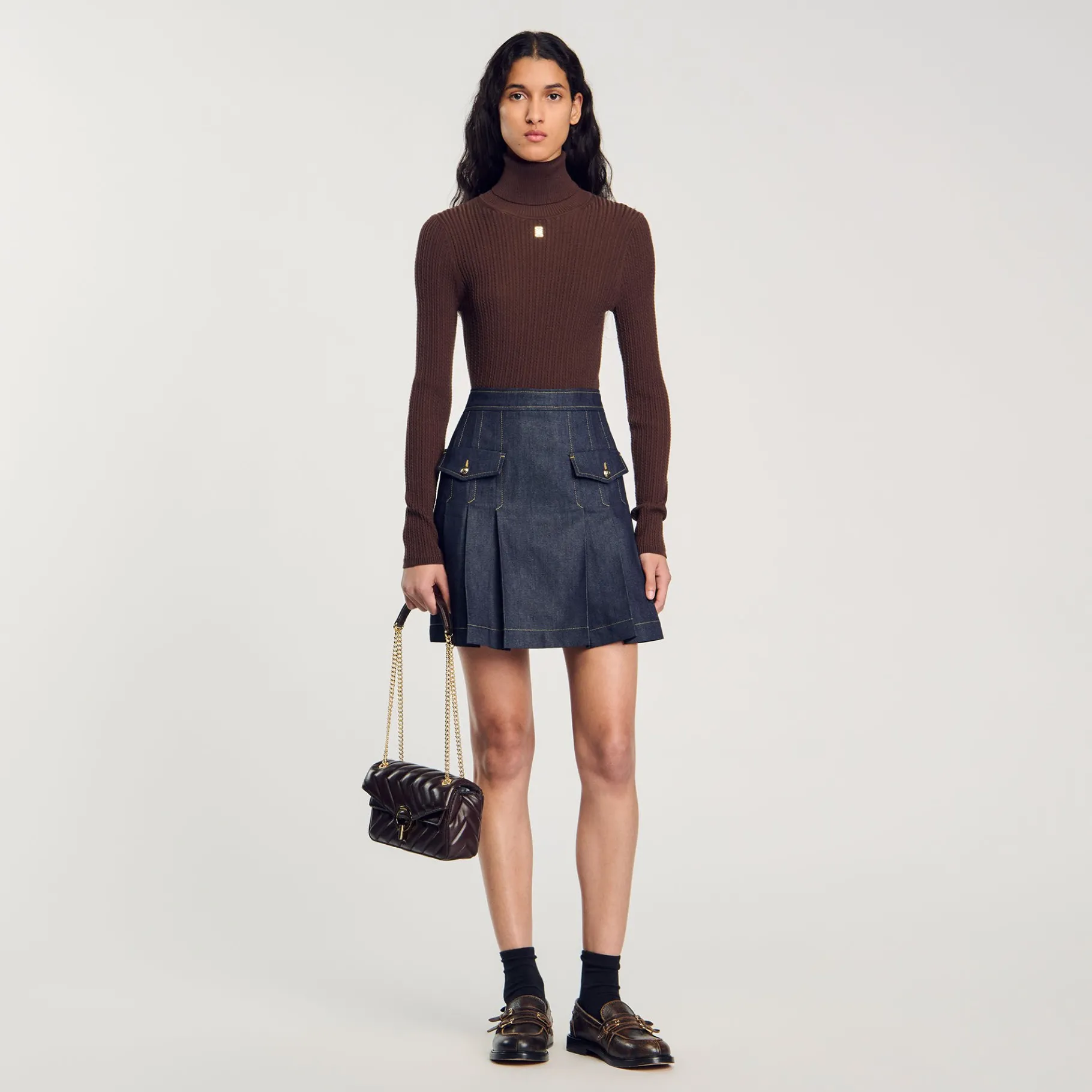 Cheap SANDRO Pull Col Roulé Marron